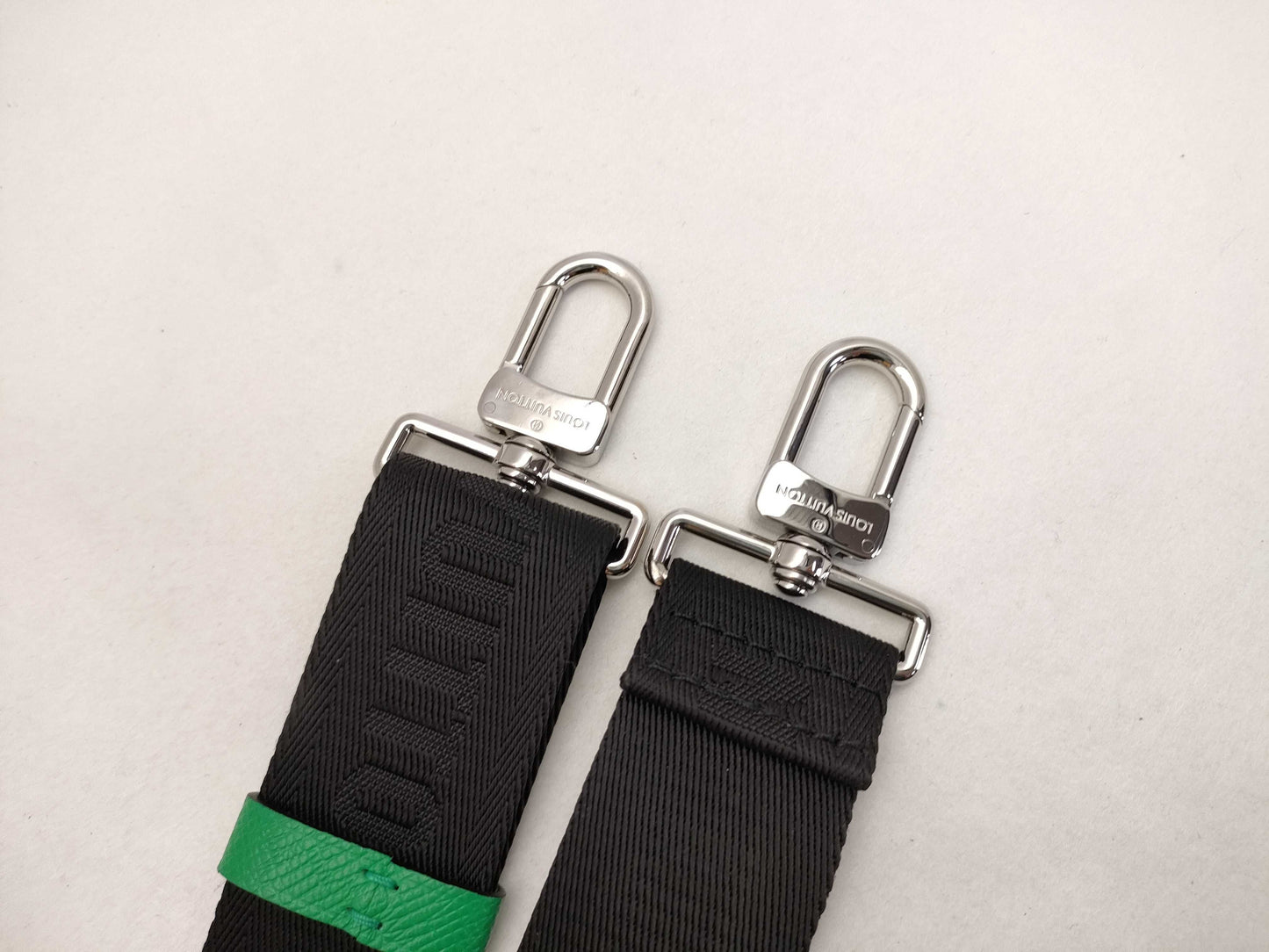 LOUIS VUITTON Louis Vuitton Signature Adjustable Strap, Black/Green, Silver Hardware, 95*4.5*0.5cm Strap