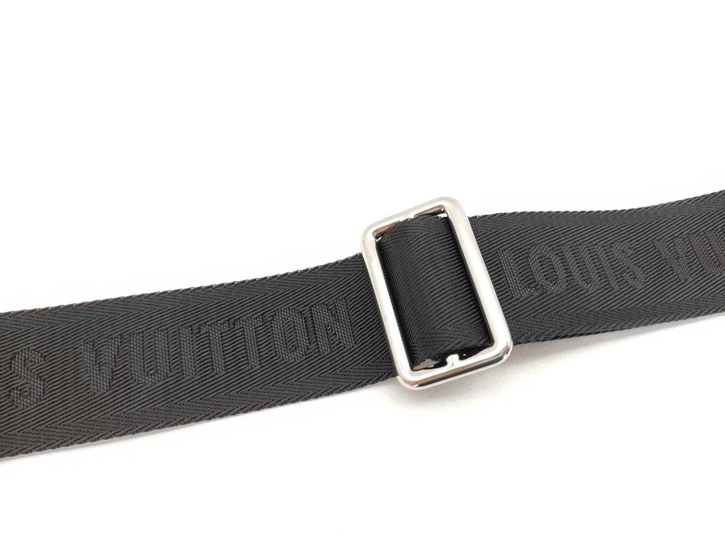 LOUIS VUITTON Louis Vuitton Signature Adjustable Strap, Black/Green, Silver Hardware, 95*4.5*0.5cm Strap