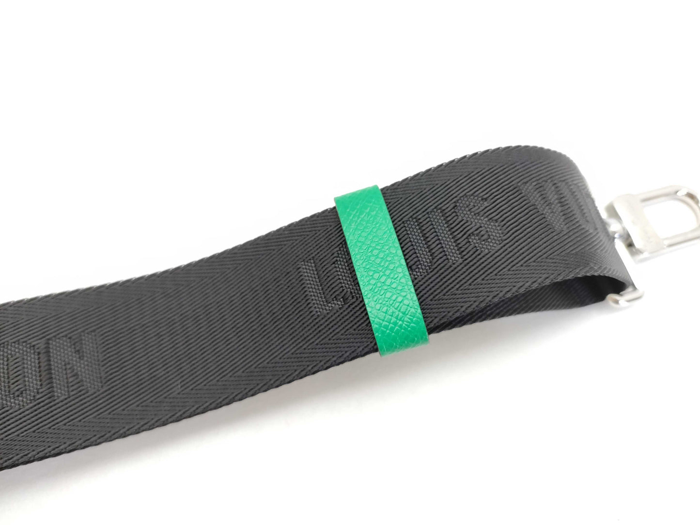 LOUIS VUITTON Louis Vuitton Signature Adjustable Strap, Black/Green, Silver Hardware, 95*4.5*0.5cm Strap