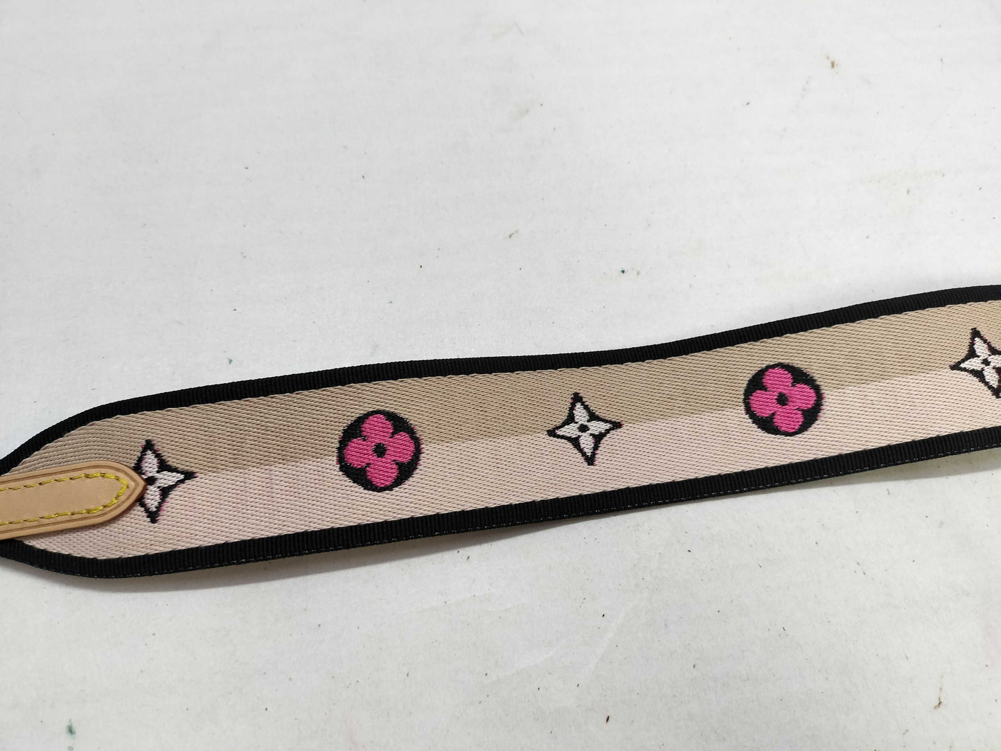 LOUIS VUITTON Signature Strap, Beige/Black/Pink, Signature Canvas, Gold Hardware, 95*4.5*.05cm Strap