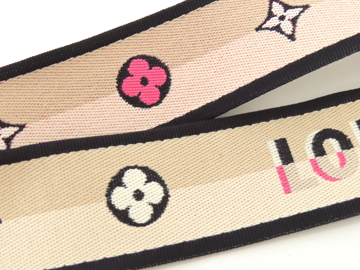 LOUIS VUITTON Signature Strap, Beige/Black/Pink, Signature Canvas, Gold Hardware, 95*4.5*.05cm Strap