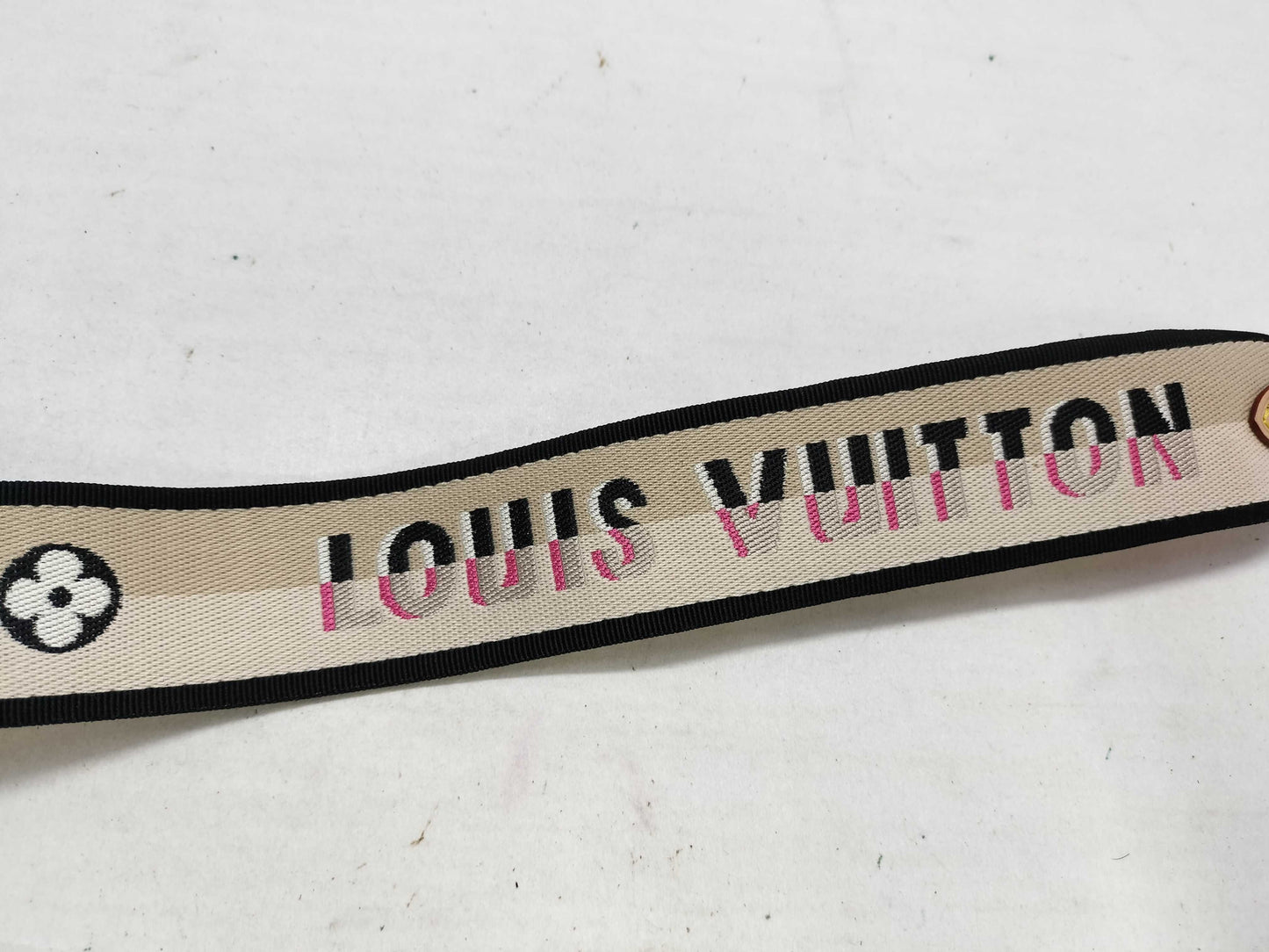 LOUIS VUITTON Signature Strap, Beige/Black/Pink, Signature Canvas, Gold Hardware, 95*4.5*.05cm Strap