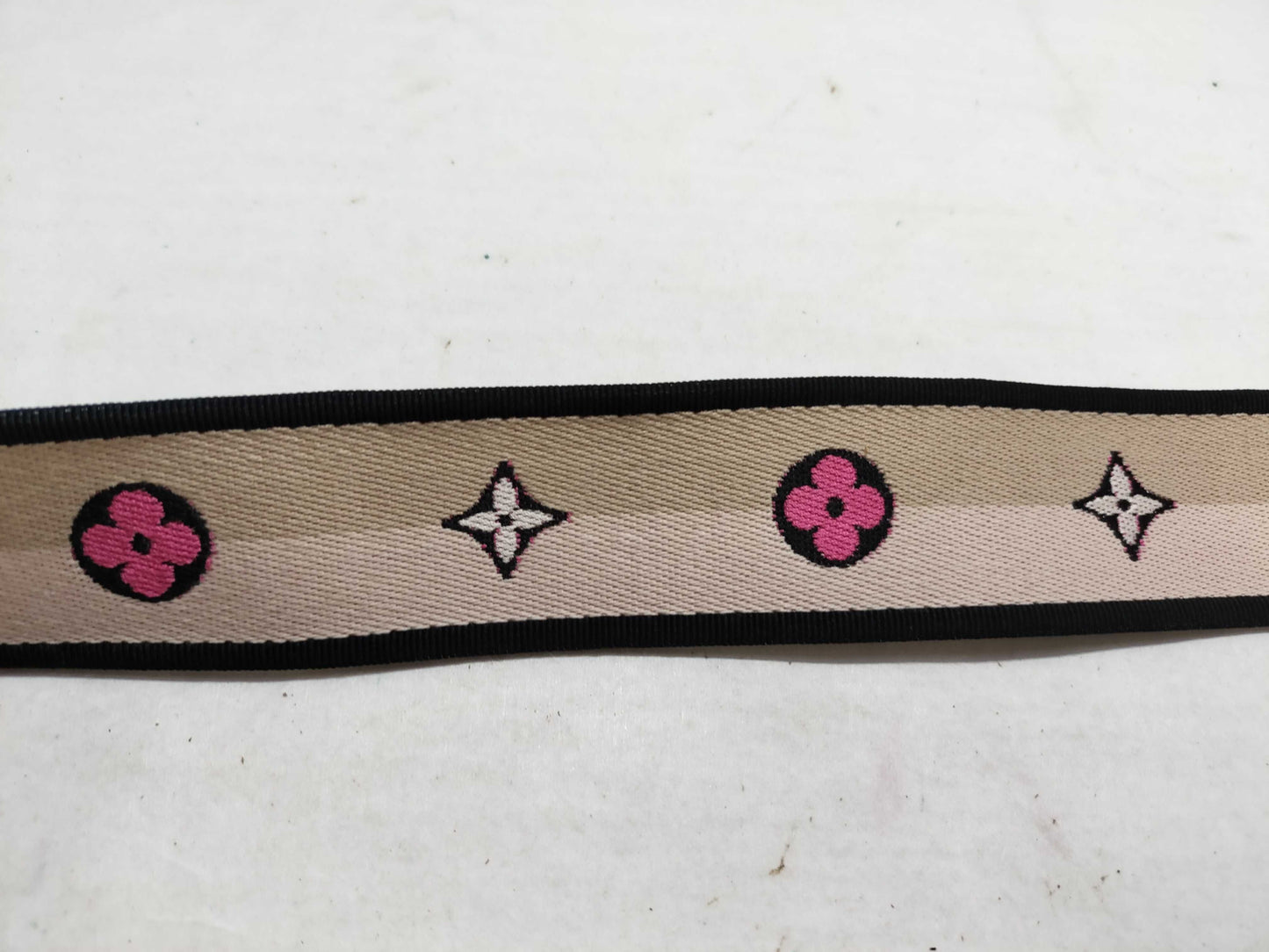 LOUIS VUITTON Signature Strap, Beige/Black/Pink, Signature Canvas, Gold Hardware, 95*4.5*.05cm Strap