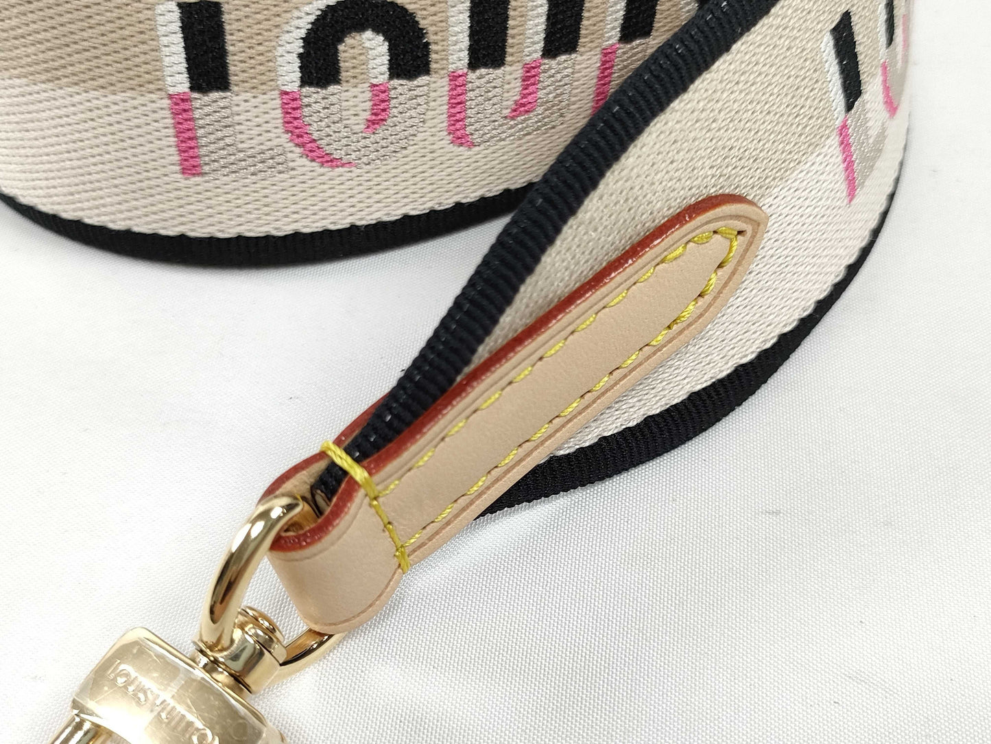 LOUIS VUITTON Signature Strap, Beige/Black/Pink, Signature Canvas, Gold Hardware, 95*4.5*.05cm Strap