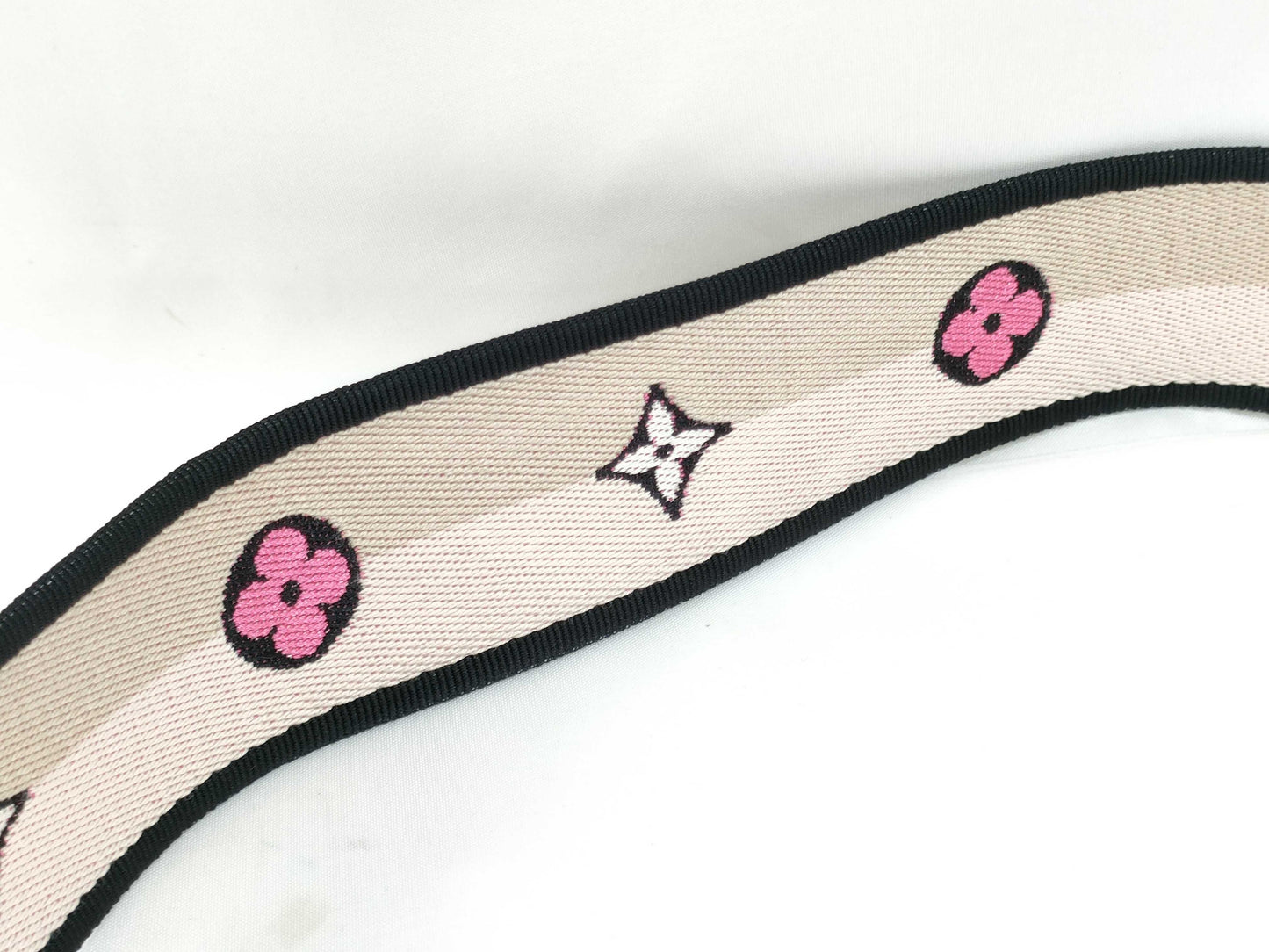 LOUIS VUITTON Signature Strap, Beige/Black/Pink, Signature Canvas, Gold Hardware, 95*4.5*.05cm Strap