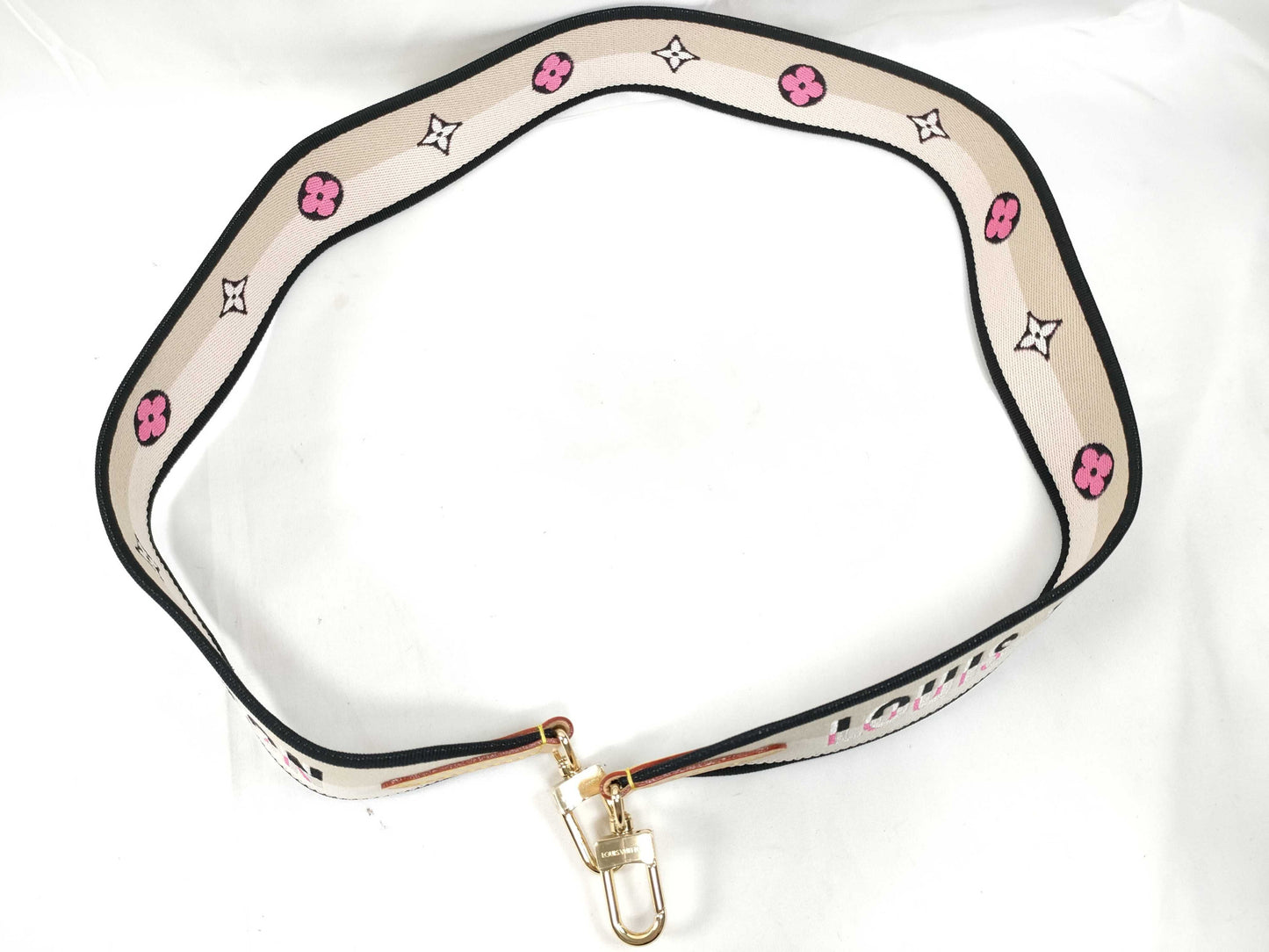 LOUIS VUITTON Signature Strap, Beige/Black/Pink, Signature Canvas, Gold Hardware, 95*4.5*.05cm Strap
