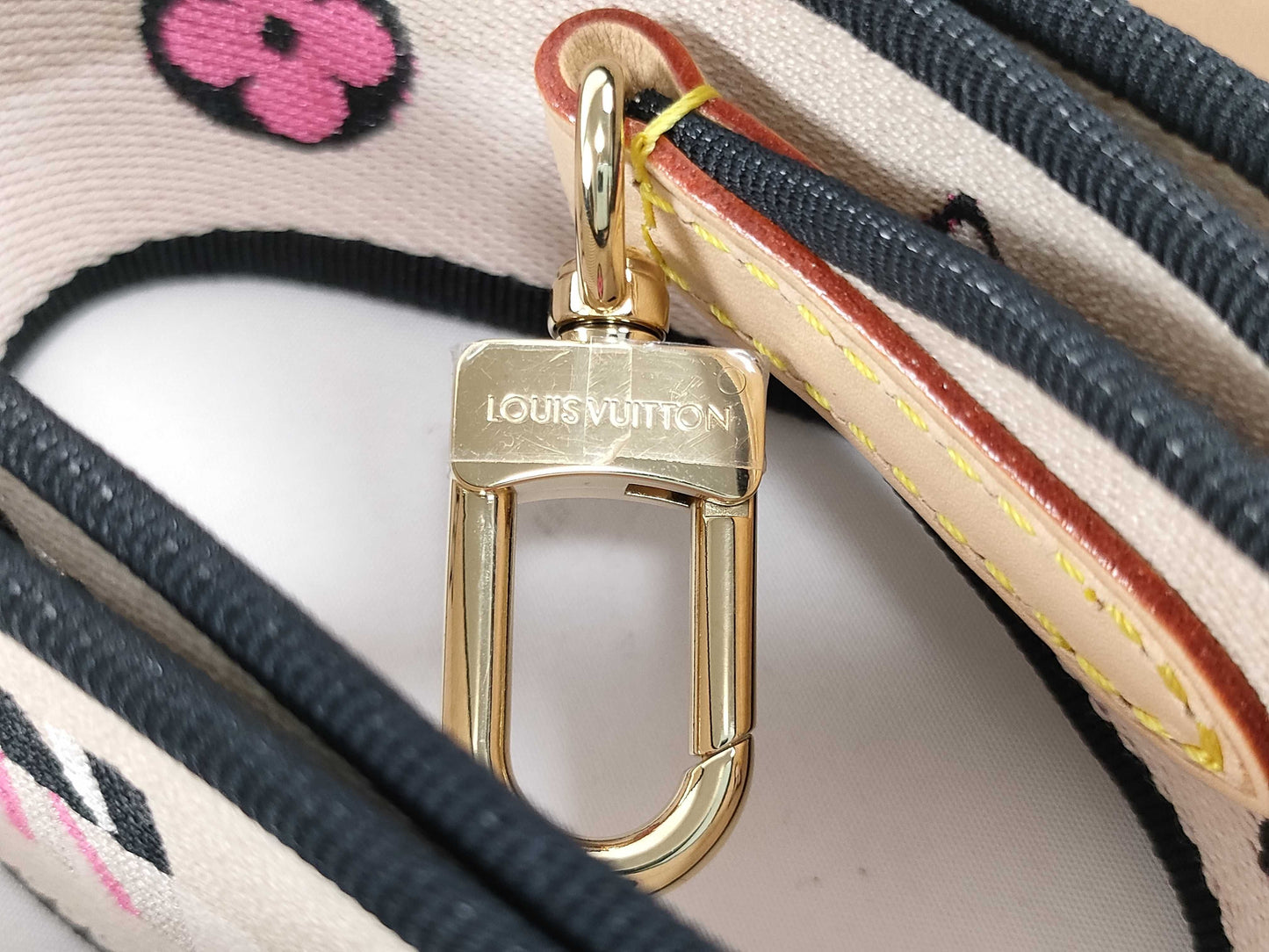 LOUIS VUITTON Signature Strap, Beige/Black/Pink, Signature Canvas, Gold Hardware, 95*4.5*.05cm Strap