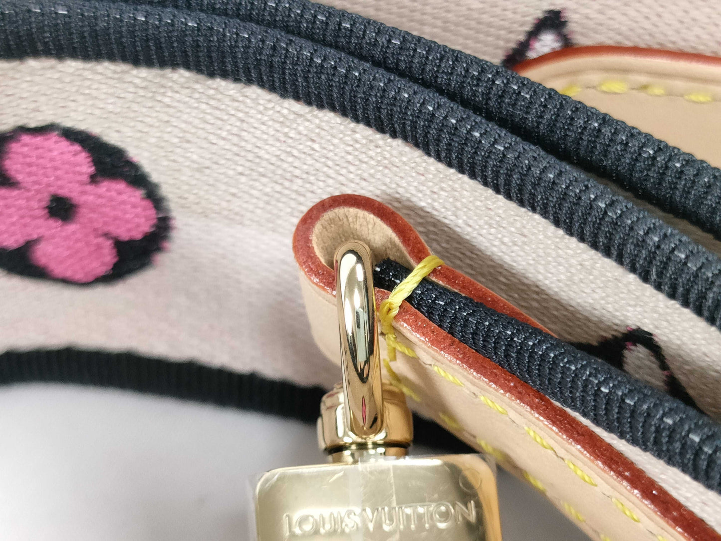 LOUIS VUITTON Signature Strap, Beige/Black/Pink, Signature Canvas, Gold Hardware, 95*4.5*.05cm Strap