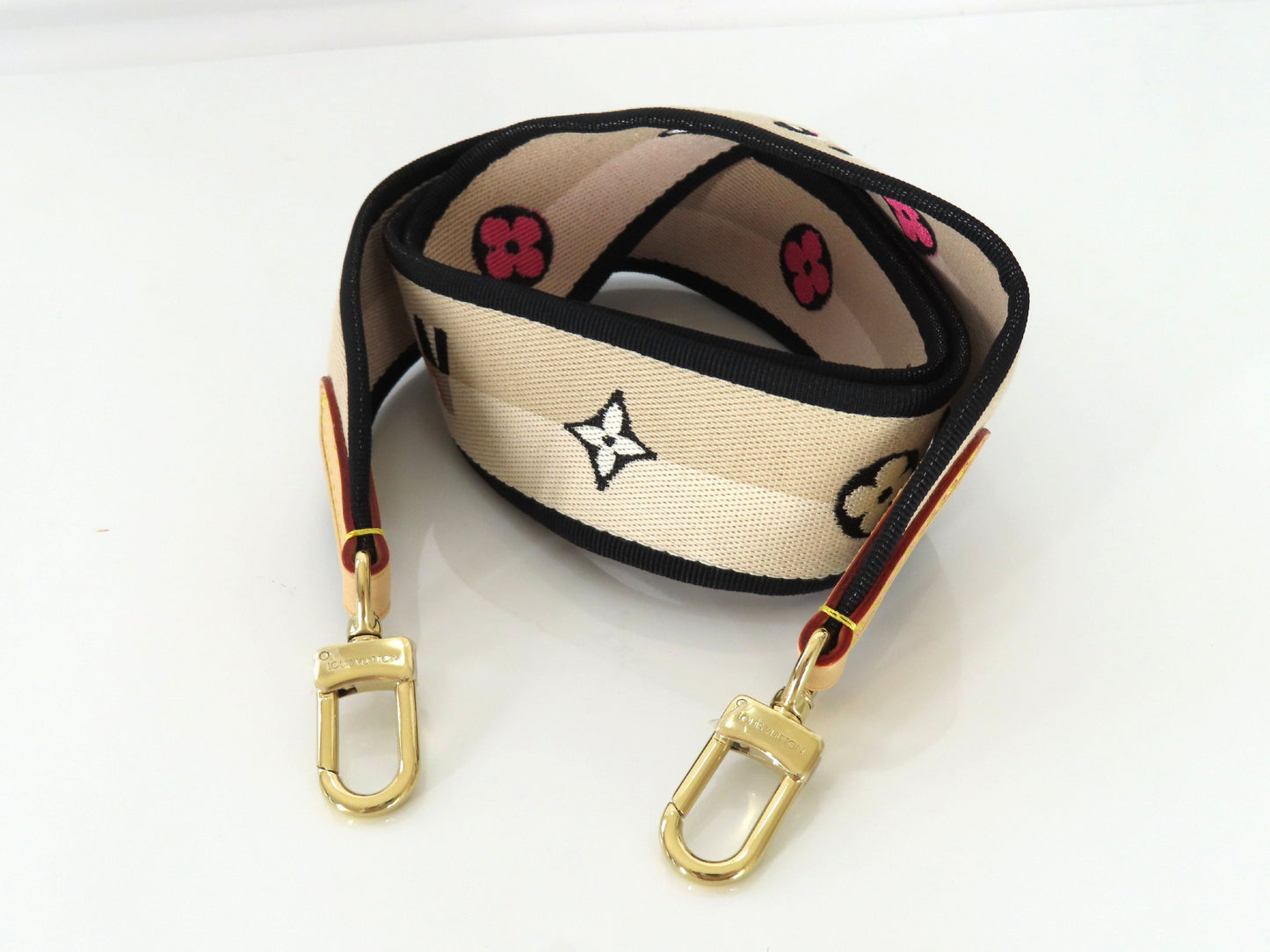 LOUIS VUITTON Signature Strap, Beige/Black/Pink, Signature Canvas, Gold Hardware, 95*4.5*.05cm Strap