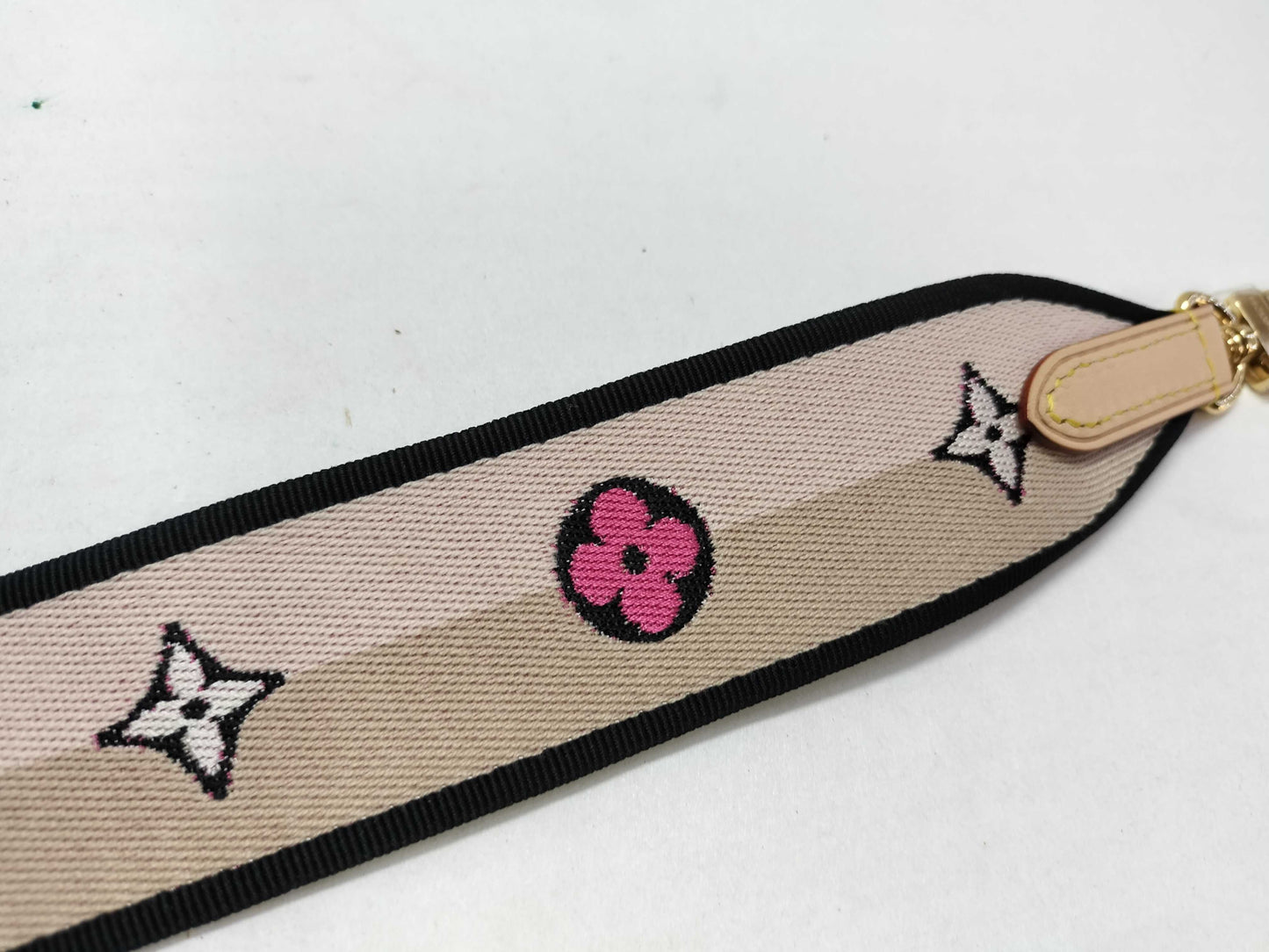 LOUIS VUITTON Signature Strap, Beige/Black/Pink, Signature Canvas, Gold Hardware, 95*4.5*.05cm Strap