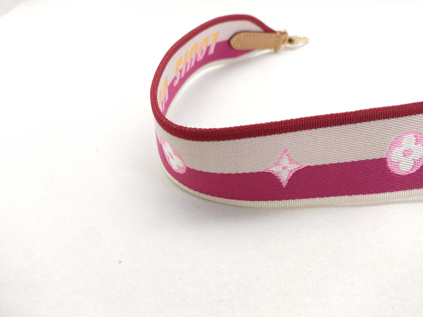 LOUIS VUITTON Signature Strap, Pink/Beige Canvas with Gold Hardware, 95*4.5*.05cm