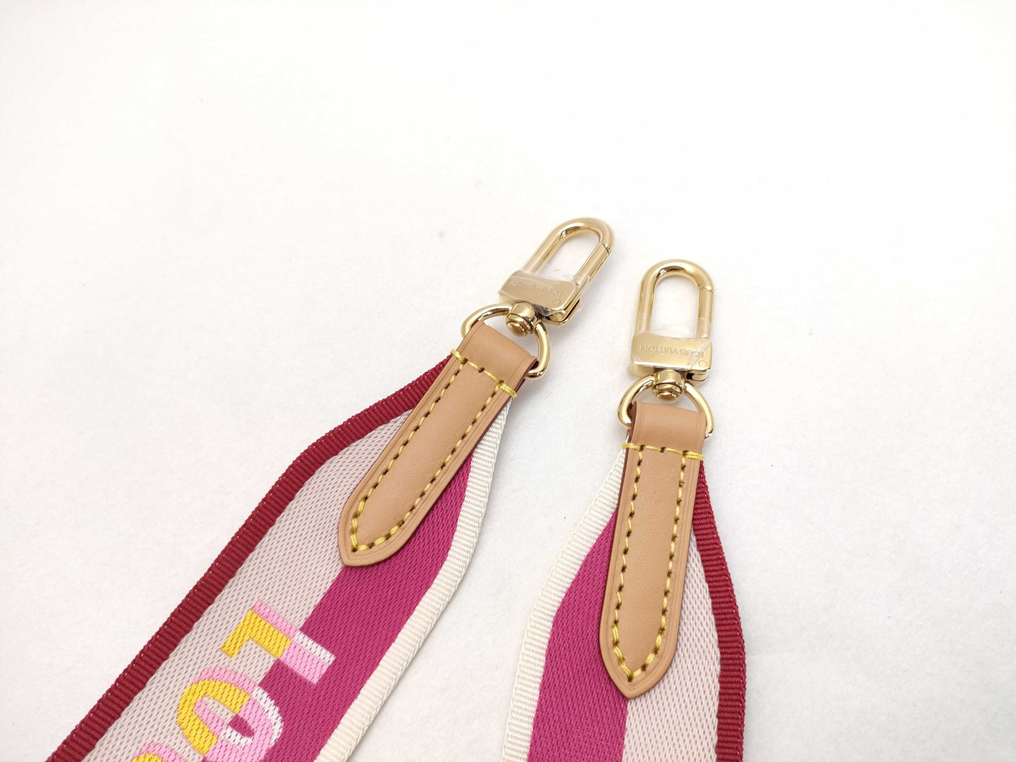 LOUIS VUITTON Signature Strap, Pink/Beige Canvas with Gold Hardware, 95*4.5*.05cm