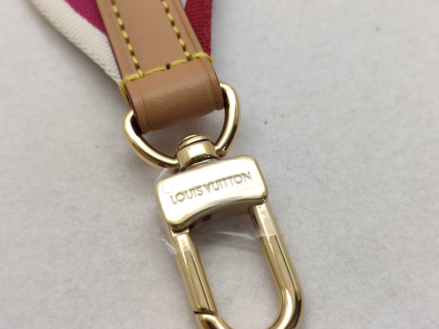 LOUIS VUITTON Signature Strap, Pink/Beige Canvas with Gold Hardware, 95*4.5*.05cm