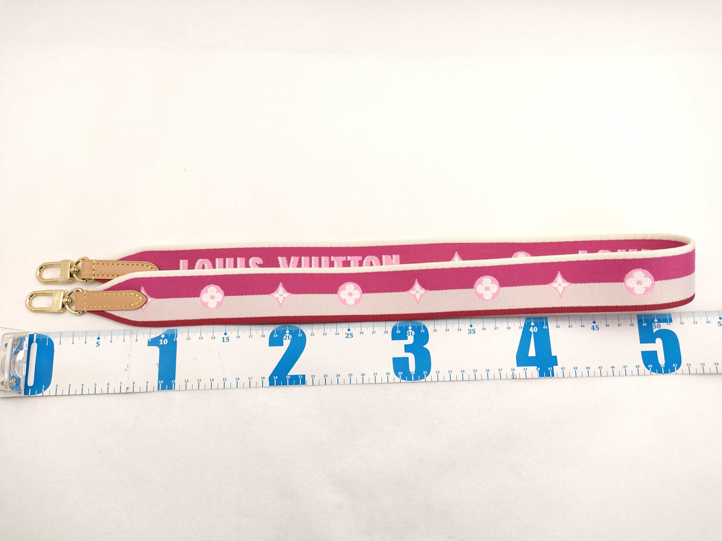 LOUIS VUITTON Signature Strap, Pink/Beige Canvas with Gold Hardware, 95*4.5*.05cm