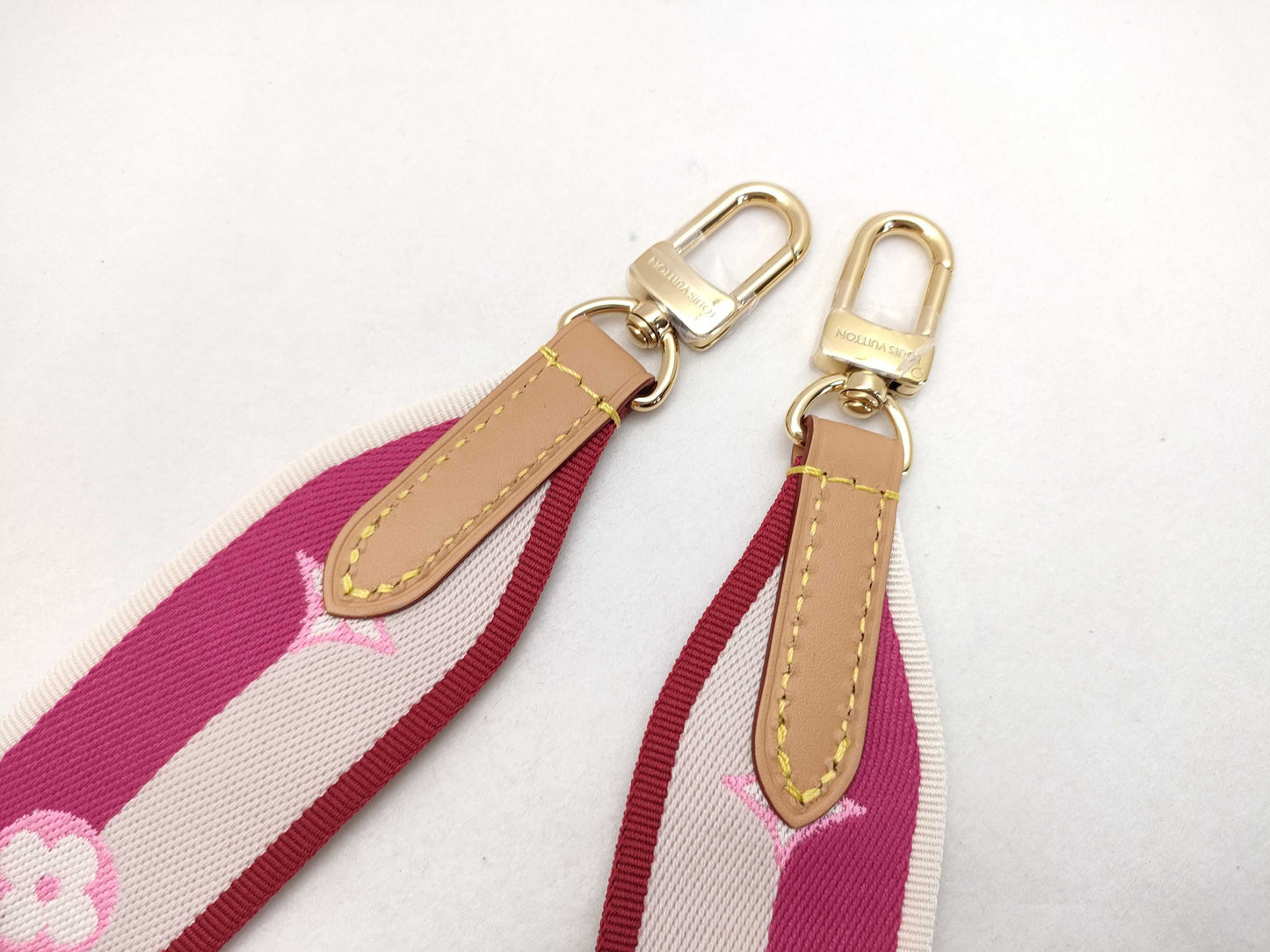 LOUIS VUITTON Signature Strap, Pink/Beige Canvas with Gold Hardware, 95*4.5*.05cm