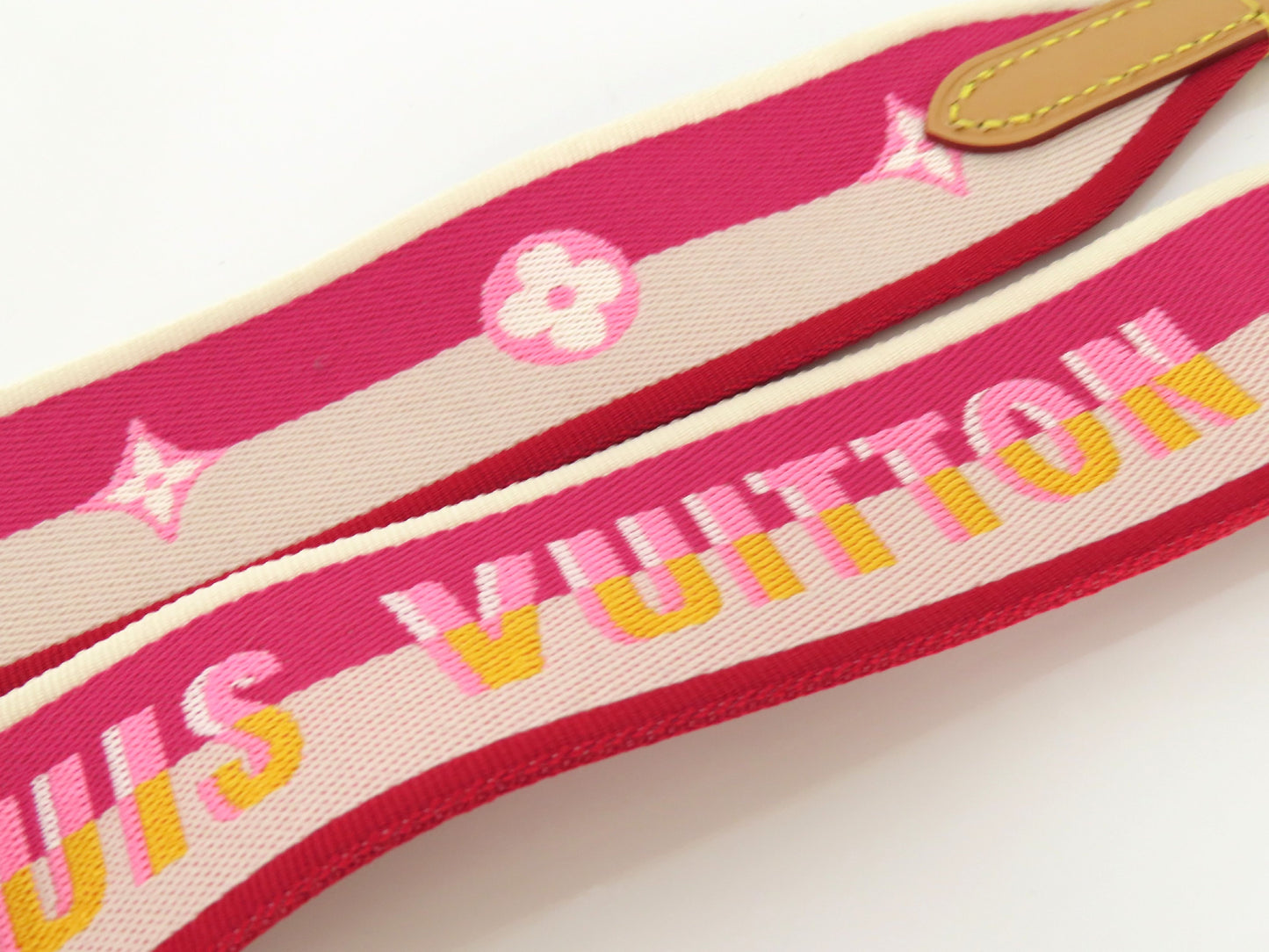 LOUIS VUITTON Signature Strap, Pink/Beige Canvas with Gold Hardware, 95*4.5*.05cm Strap