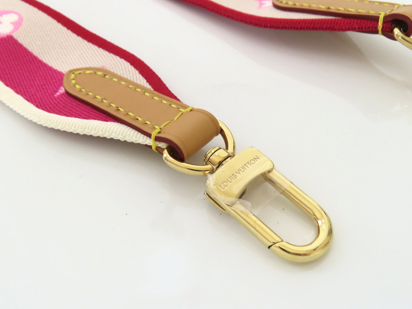 LOUIS VUITTON Signature Strap, Pink/Beige Canvas with Gold Hardware, 95*4.5*.05cm Strap