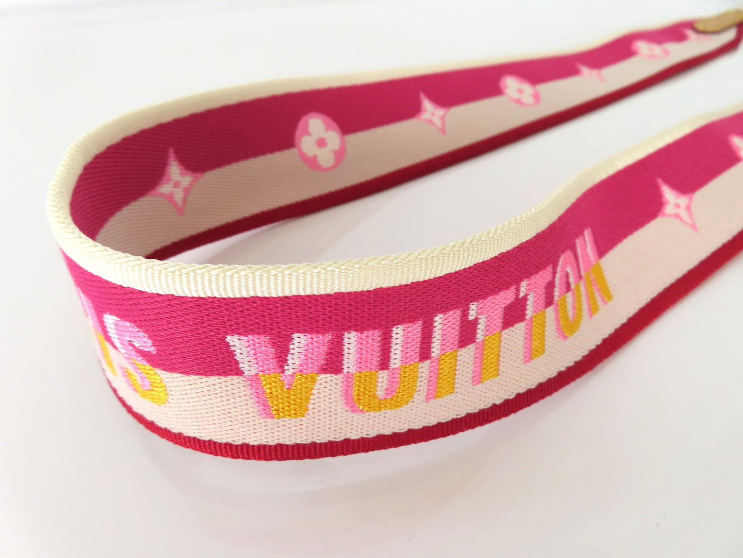 LOUIS VUITTON Signature Strap, Pink/Beige Canvas with Gold Hardware, 95*4.5*.05cm Strap