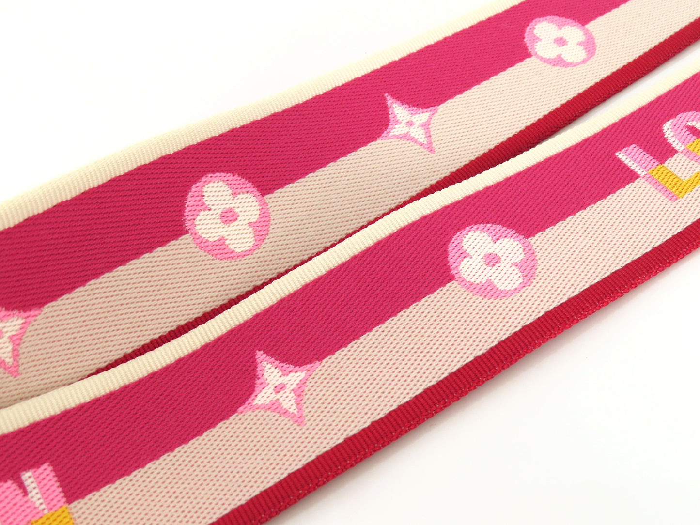 LOUIS VUITTON Signature Strap, Pink/Beige Canvas with Gold Hardware, 95*4.5*.05cm Strap