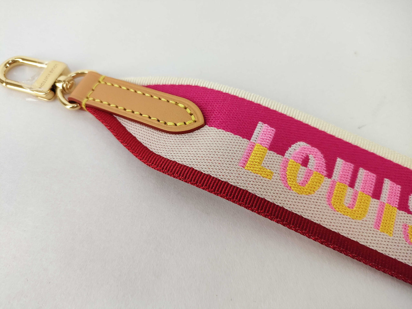 LOUIS VUITTON Louis Vuitton Signature Strap, Pink/Beige Canvas, Gold Hardware, 95*4.5*.05cm, Other Accessories