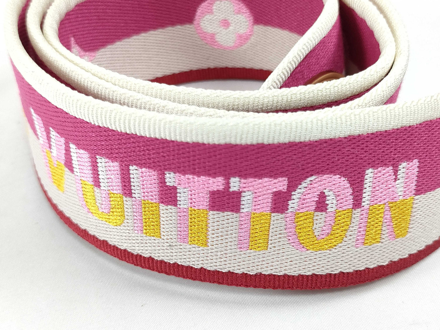 LOUIS VUITTON Signature Strap, Pink/Beige Canvas with Gold Hardware, 95*4.5*.05cm Strap