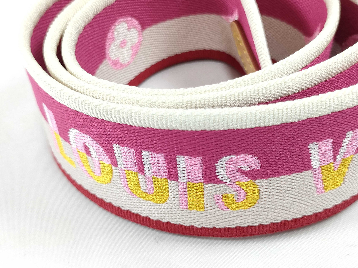 LOUIS VUITTON Signature Strap, Pink/Beige Canvas with Gold Hardware, 95*4.5*.05cm Strap