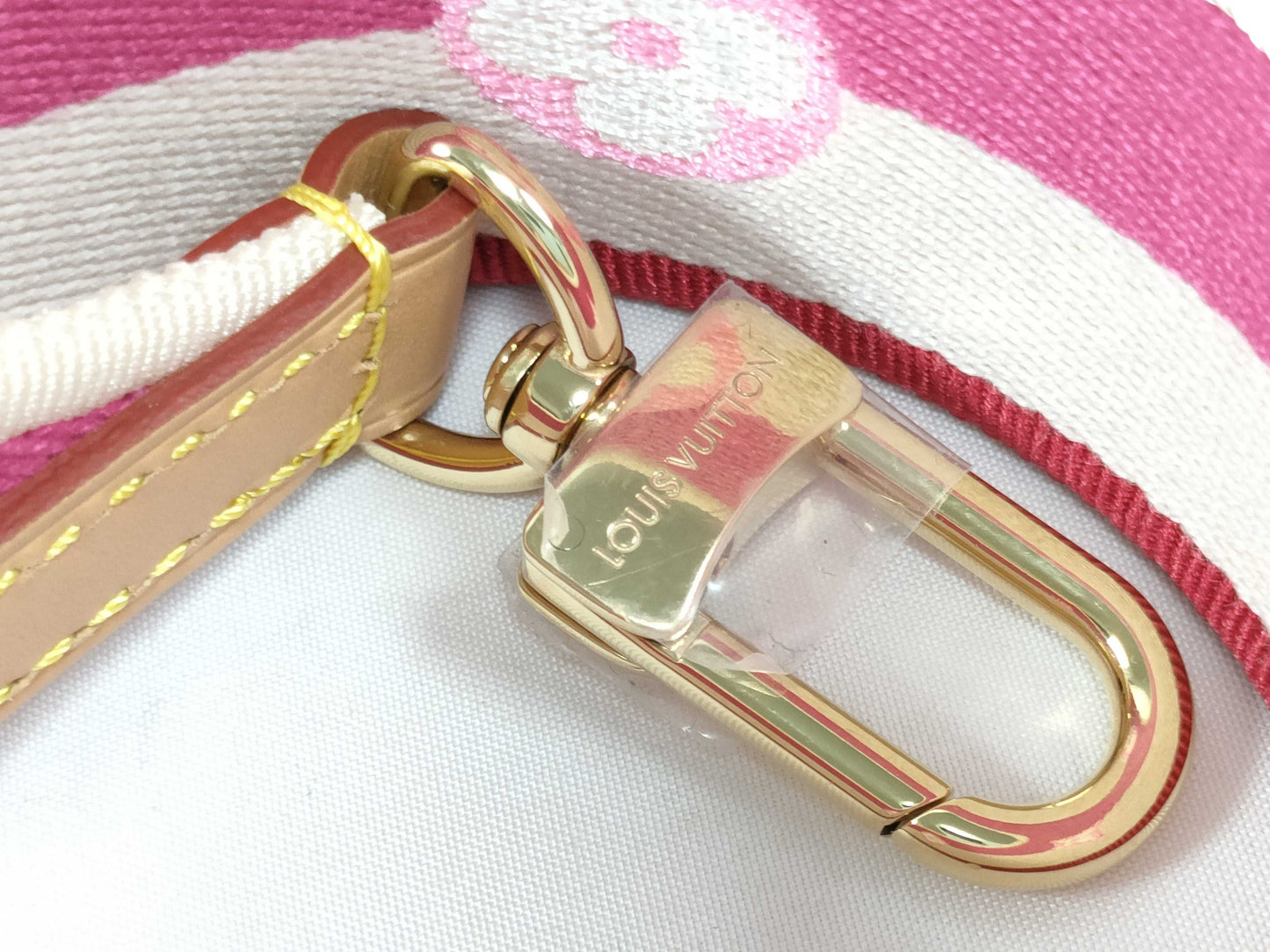 LOUIS VUITTON Signature Strap, Pink/Beige Canvas with Gold Hardware, 95*4.5*.05cm Strap