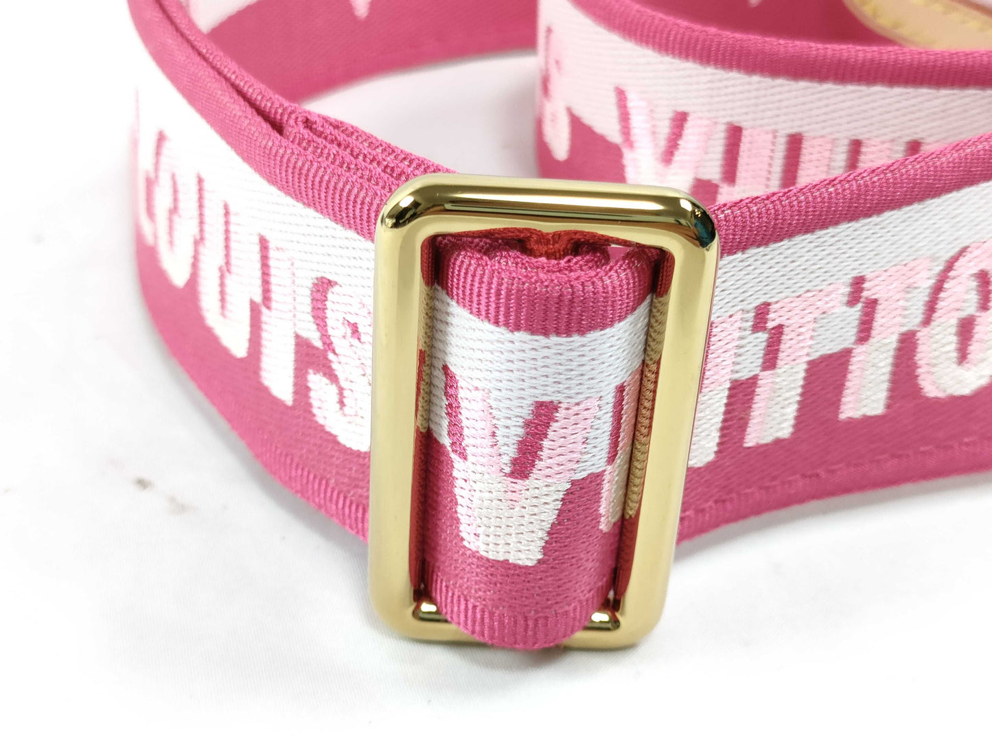 LOUIS VUITTON Louis Vuitton Signature Adjustable Strap in Pink/Beige with Gold Hardware, 95cm x 4.5cm x 0.5cm