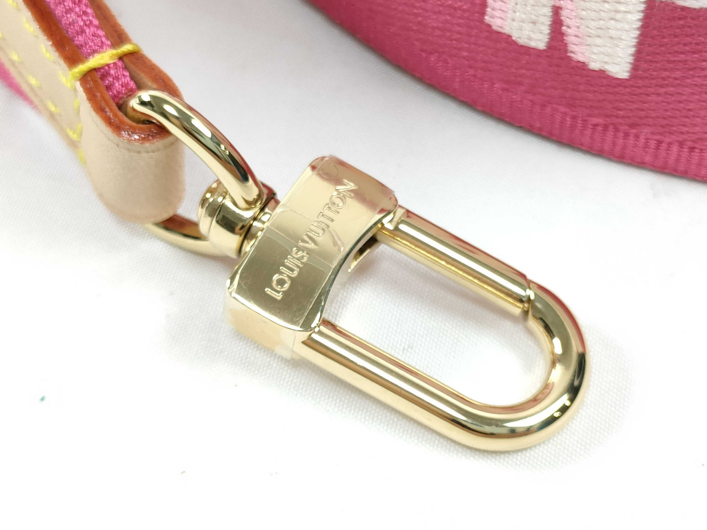 LOUIS VUITTON Louis Vuitton Signature Adjustable Strap in Pink/Beige with Gold Hardware, 95cm x 4.5cm x 0.5cm