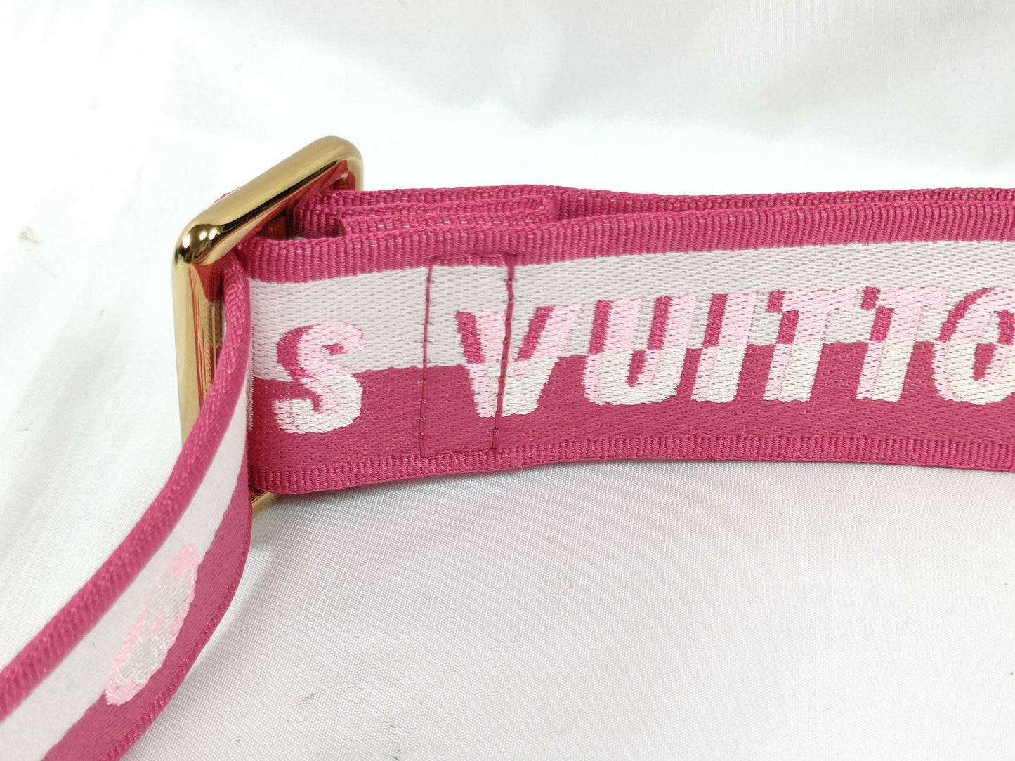 LOUIS VUITTON Louis Vuitton Signature Adjustable Strap in Pink/Beige with Gold Hardware, 95cm x 4.5cm x 0.5cm