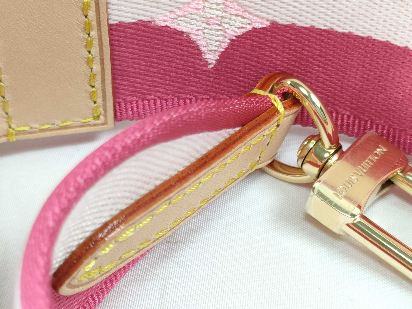 LOUIS VUITTON Louis Vuitton Signature Adjustable Strap in Pink/Beige with Gold Hardware, 95cm x 4.5cm x 0.5cm