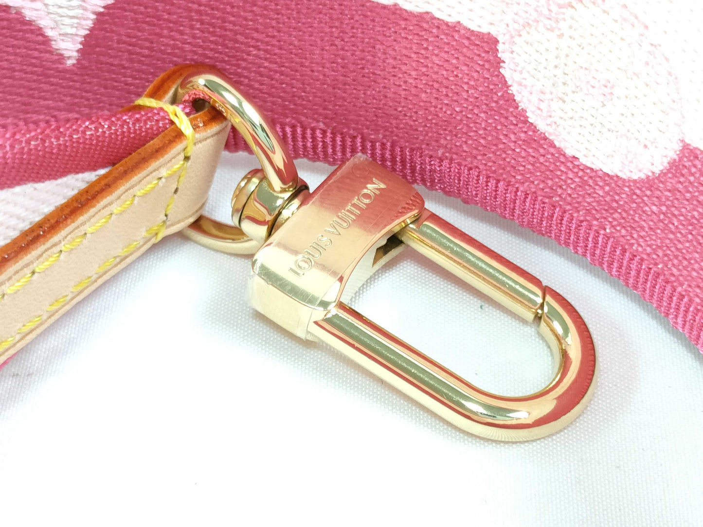 LOUIS VUITTON Louis Vuitton Signature Adjustable Strap in Pink/Beige with Gold Hardware, 95cm x 4.5cm x 0.5cm