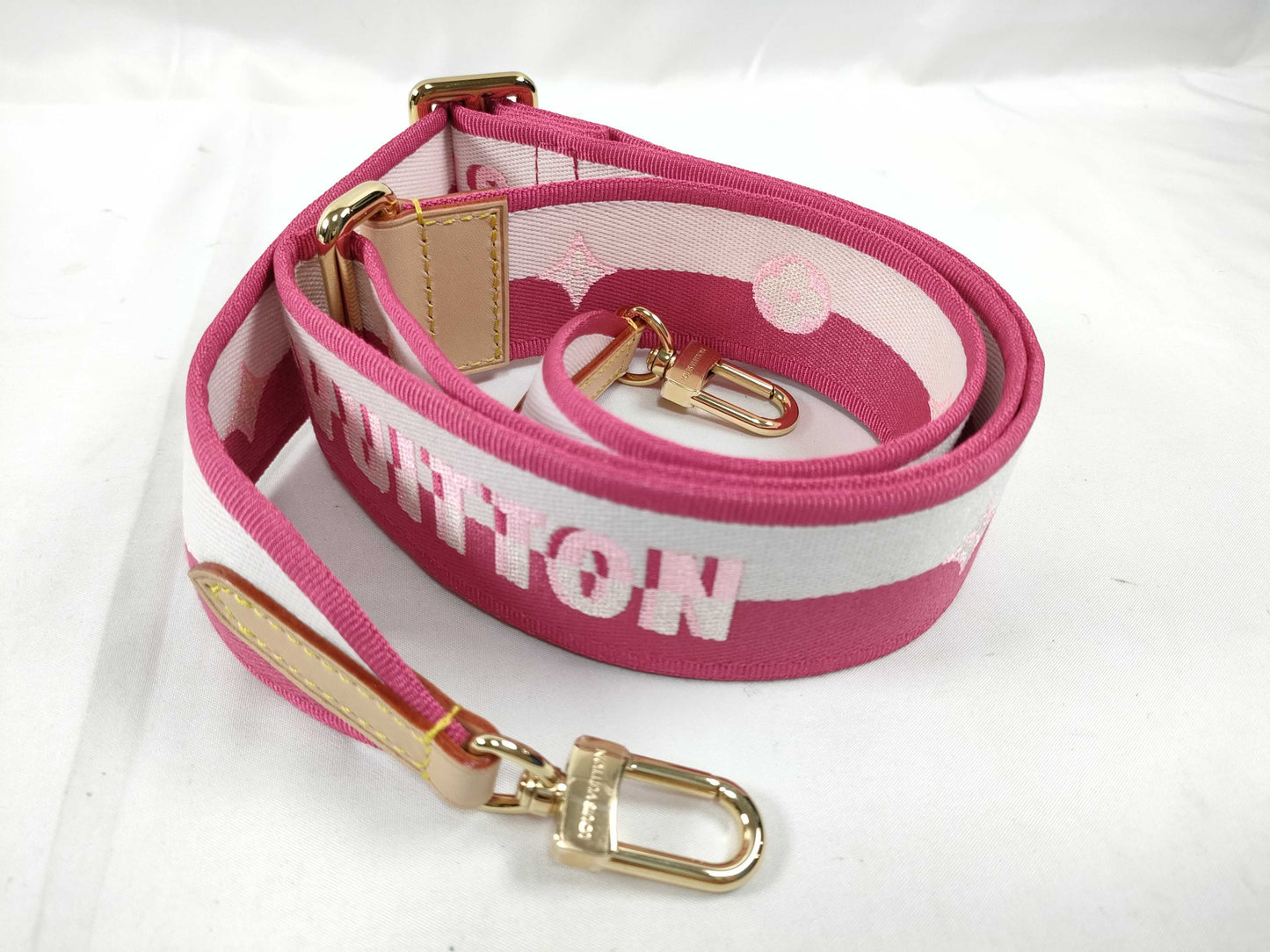 LOUIS VUITTON Louis Vuitton Signature Adjustable Strap in Pink/Beige with Gold Hardware, 95cm x 4.5cm x 0.5cm