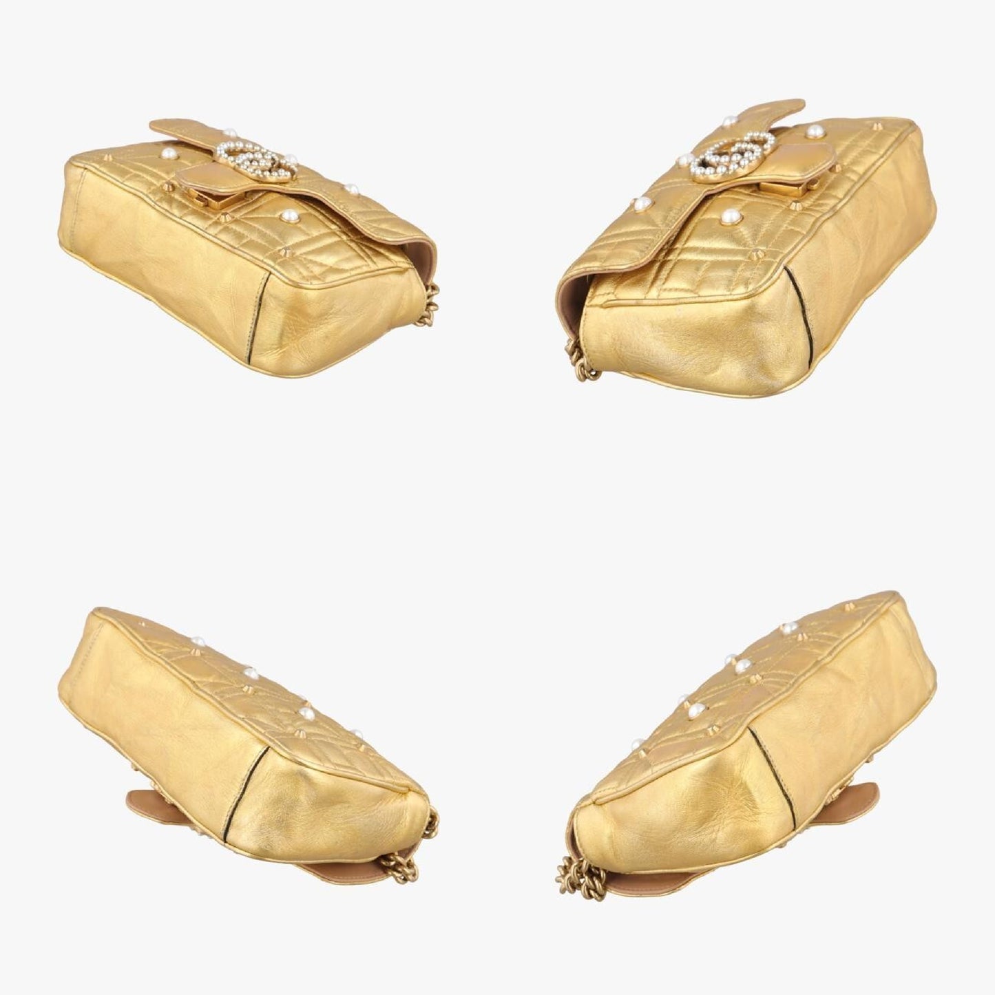 GUCCI GG Marmont Gold Leather Shoulder Bag 446744F021447924