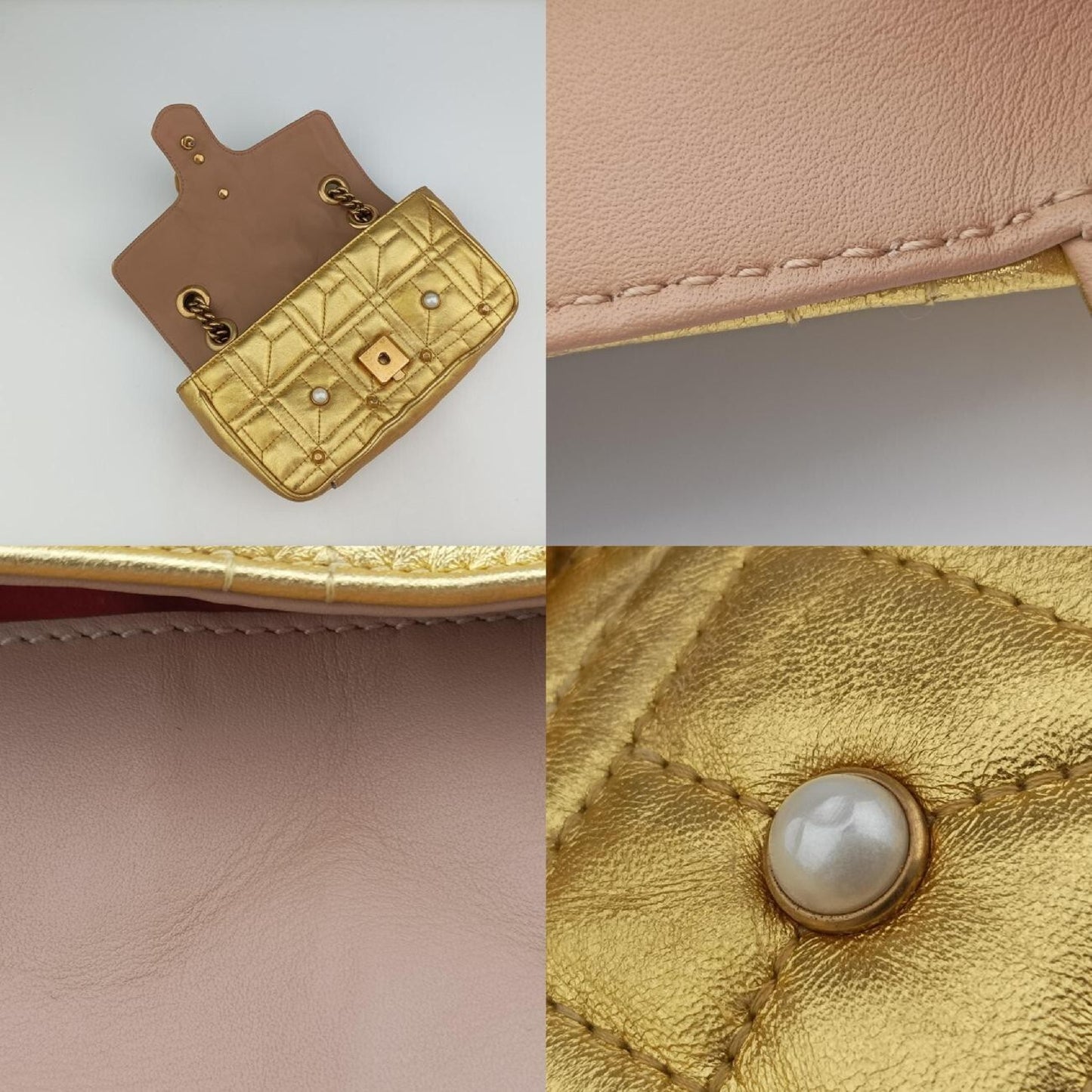 GUCCI GG Marmont Gold Leather Shoulder Bag 446744F021447924