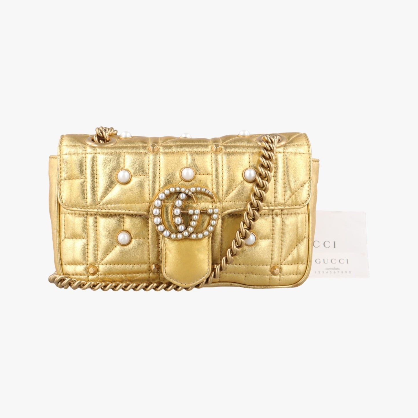 GUCCI GG Marmont Gold Leather Shoulder Bag 446744F021447924