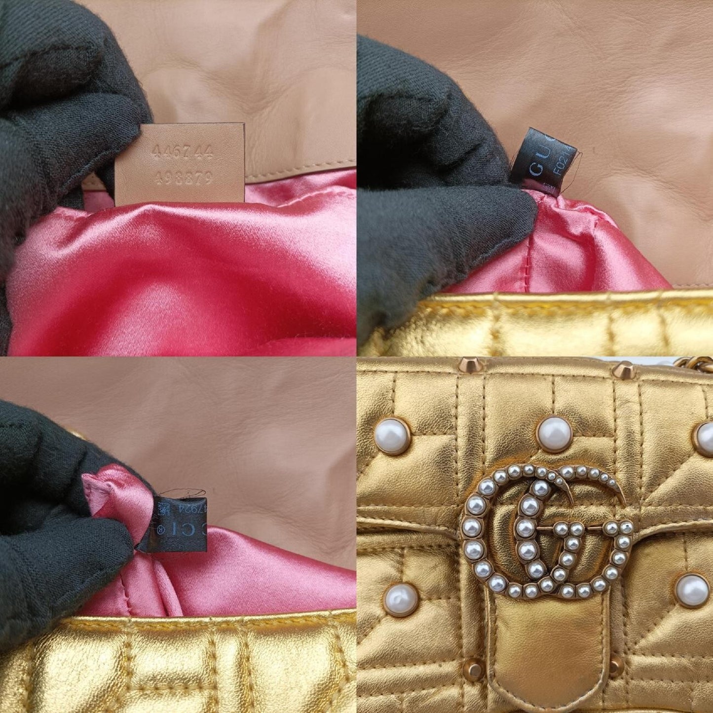 GUCCI GG Marmont Gold Leather Shoulder Bag 446744F021447924