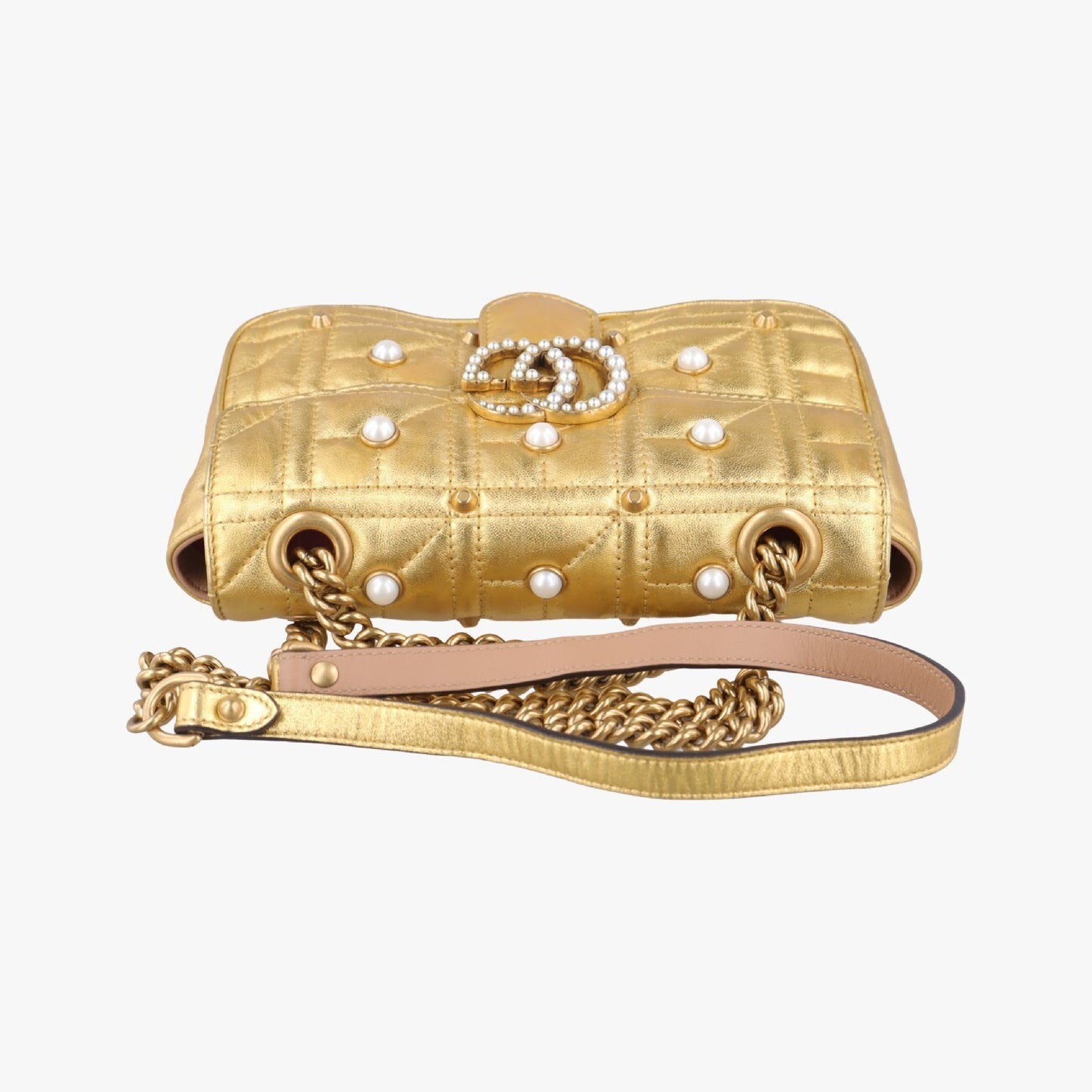 GUCCI GG Marmont Gold Leather Shoulder Bag 446744F021447924