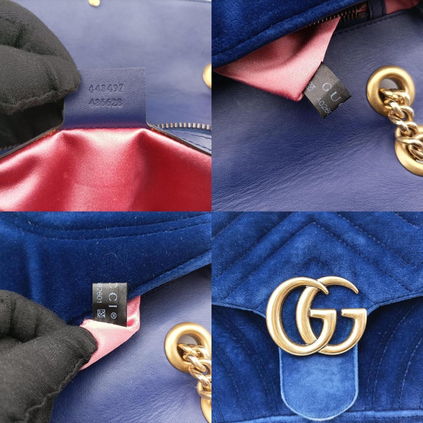 GUCCI GG Marmont Blue Velvet Shoulder Bag 443497A026082601