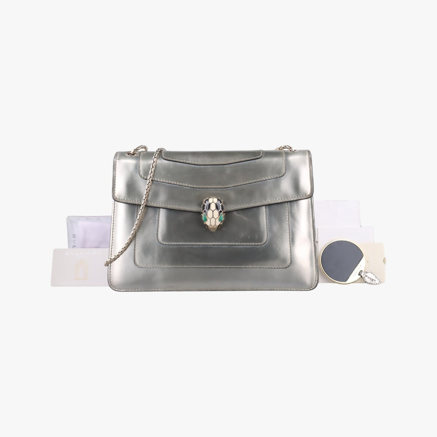 BVLGARI Serpenti Forever Silver Patent DA.D18.39793 Shoulder Bag