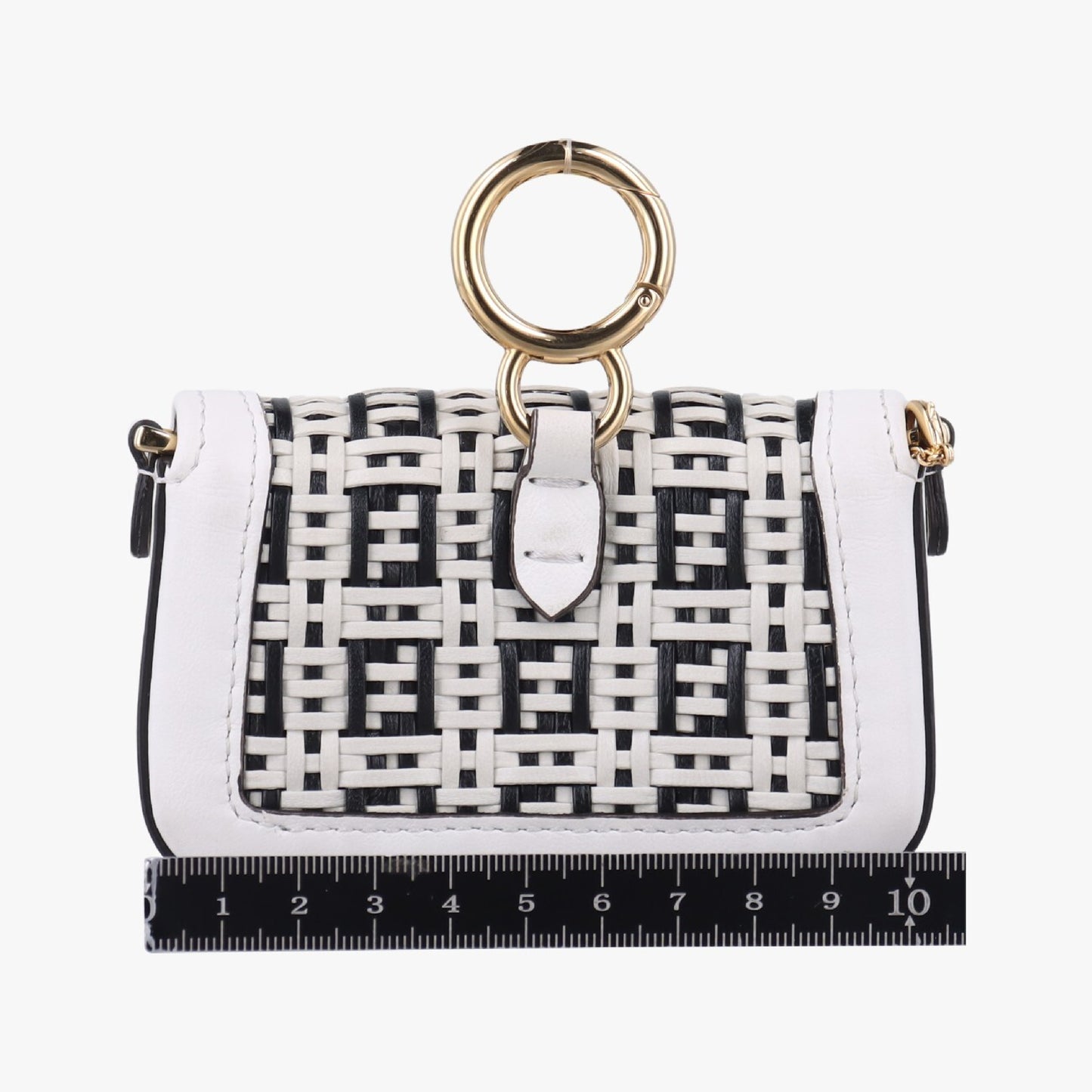 FENDI Nano Baguette Charm Black/White Leather Shoulder Bag 7AR844 7AR844-AFCQ-218-0189