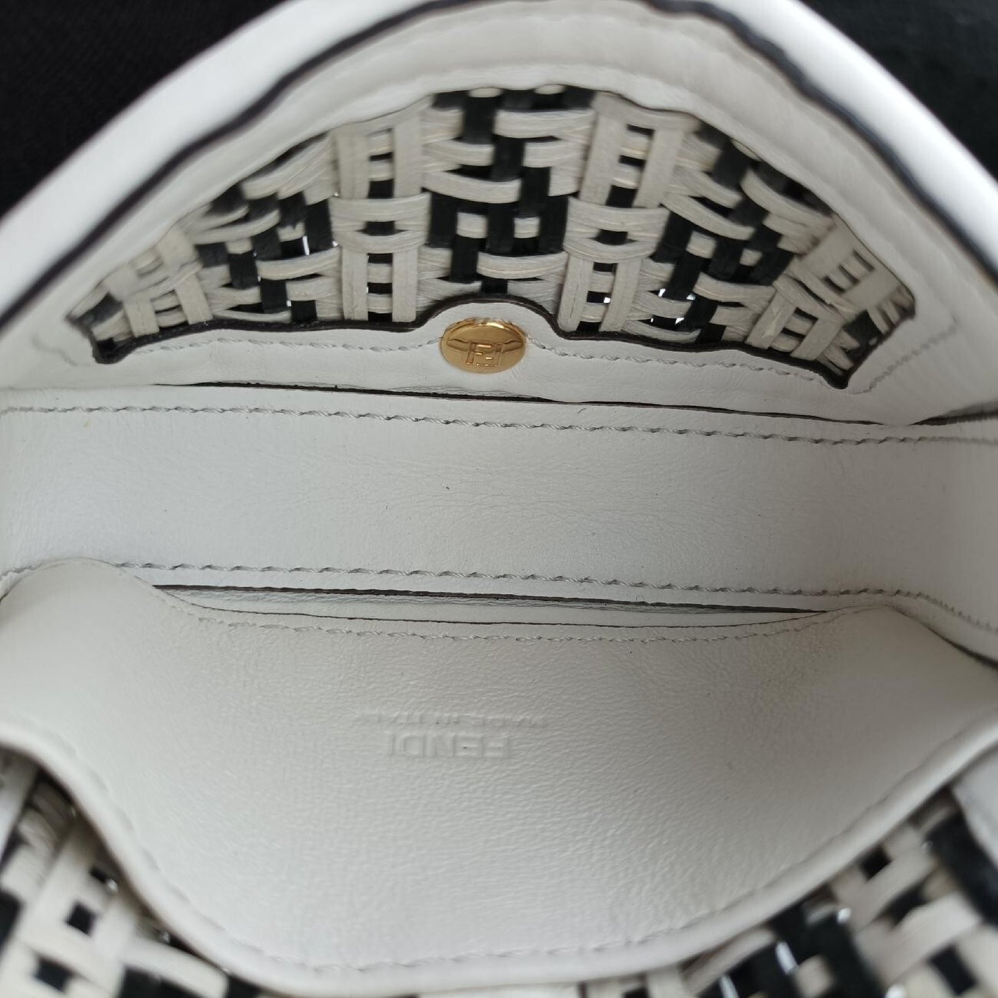 FENDI Nano Baguette Charm Black/White Leather Shoulder Bag 7AR844 7AR844-AFCQ-218-0189