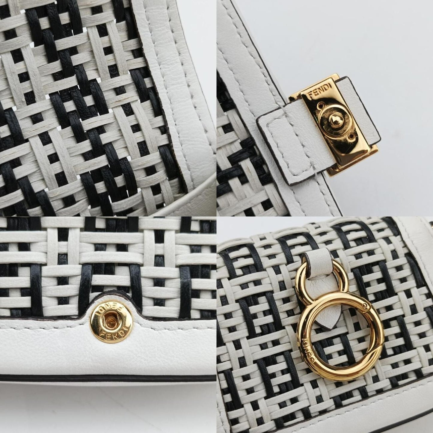 FENDI Nano Baguette Charm Black/White Leather Shoulder Bag 7AR844 7AR844-AFCQ-218-0189
