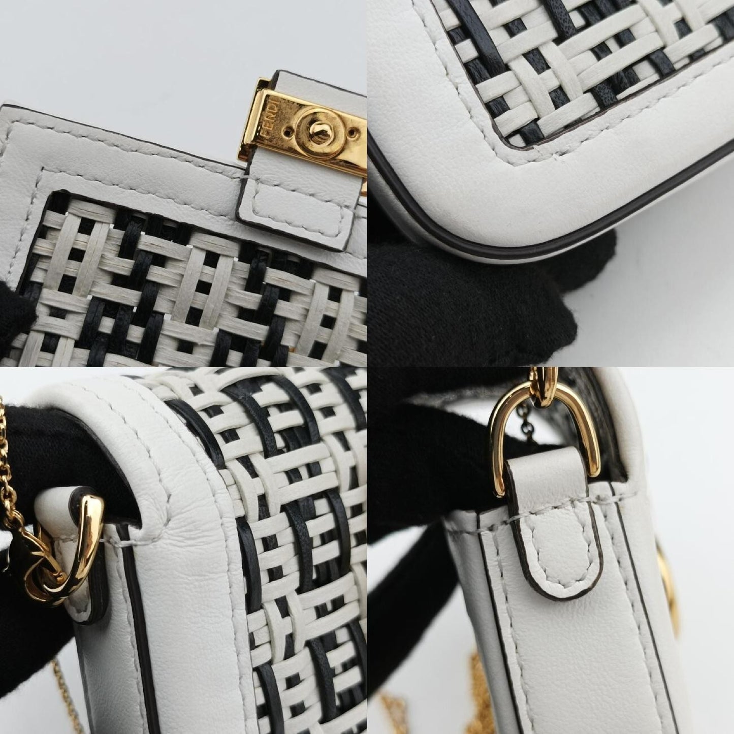 FENDI Nano Baguette Charm Black/White Leather Shoulder Bag 7AR844 7AR844-AFCQ-218-0189