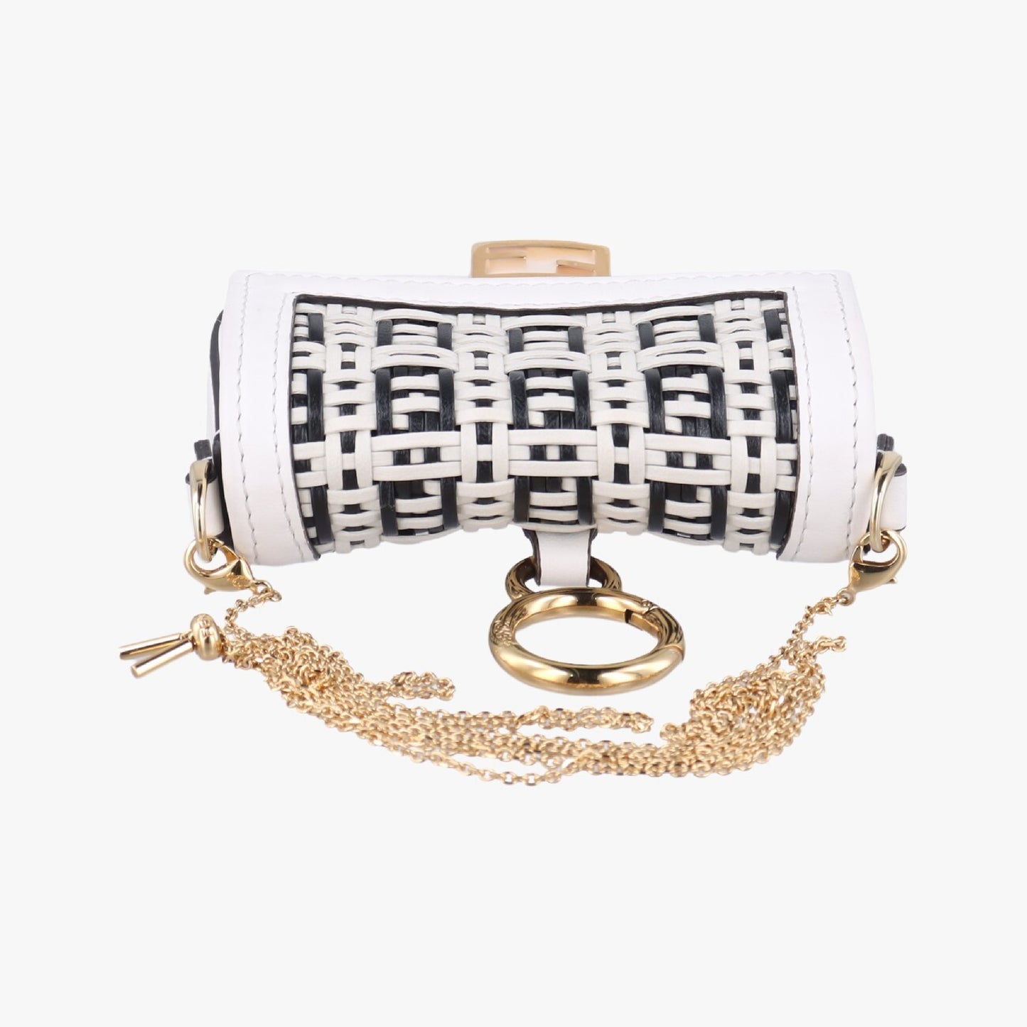FENDI Nano Baguette Charm Black/White Leather Shoulder Bag 7AR844 7AR844-AFCQ-218-0189