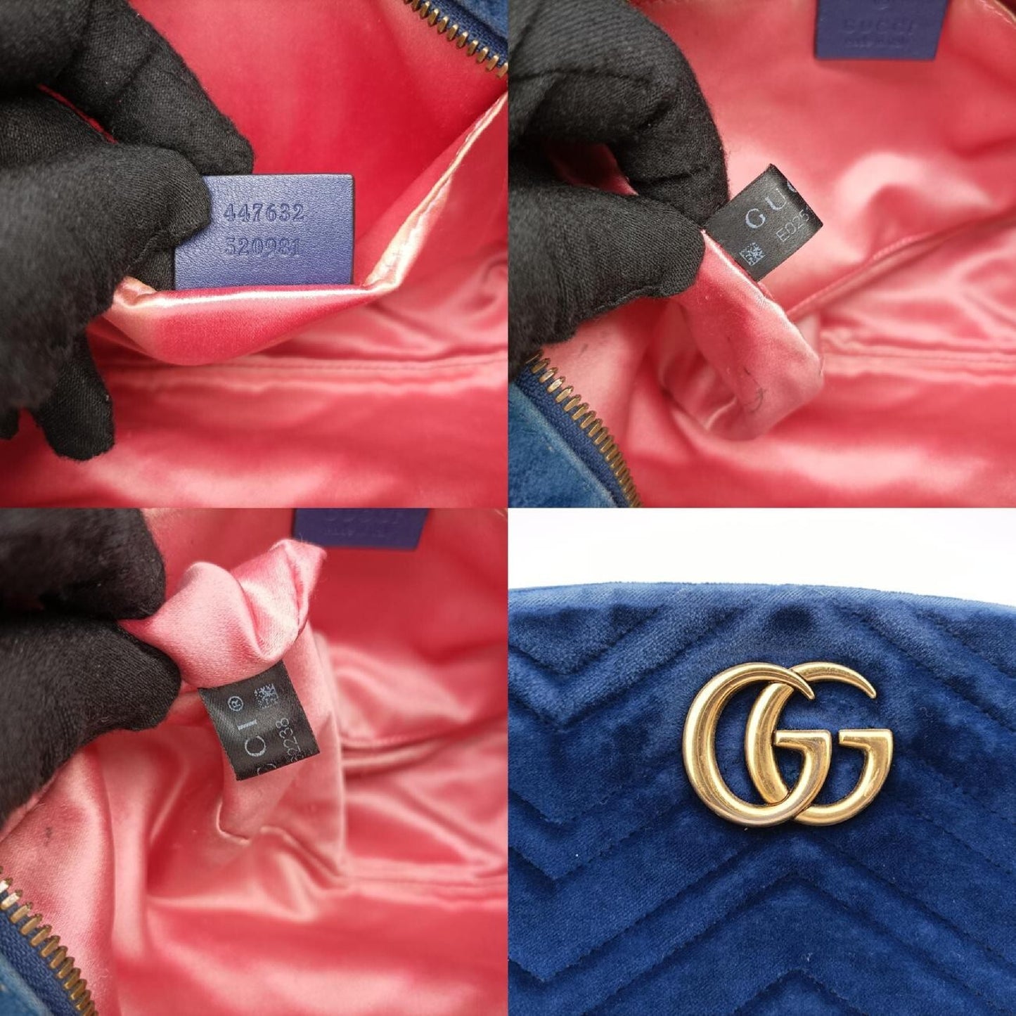 GUCCI GG Marmont Blue Velvet Shoulder Bag 447632E025162238