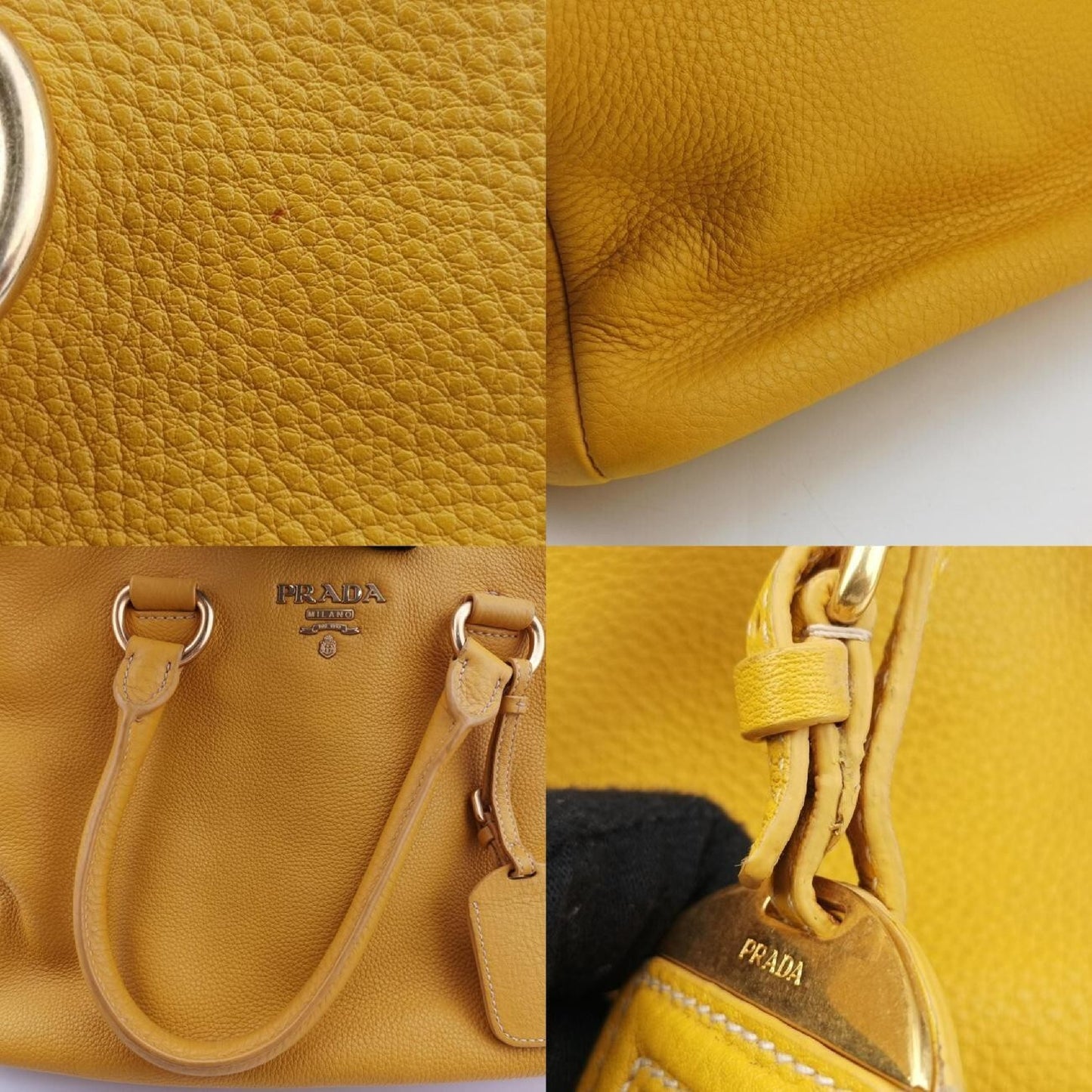 PRADA Mustard Calfskin Yellow Leather 204 Shoulder Bag