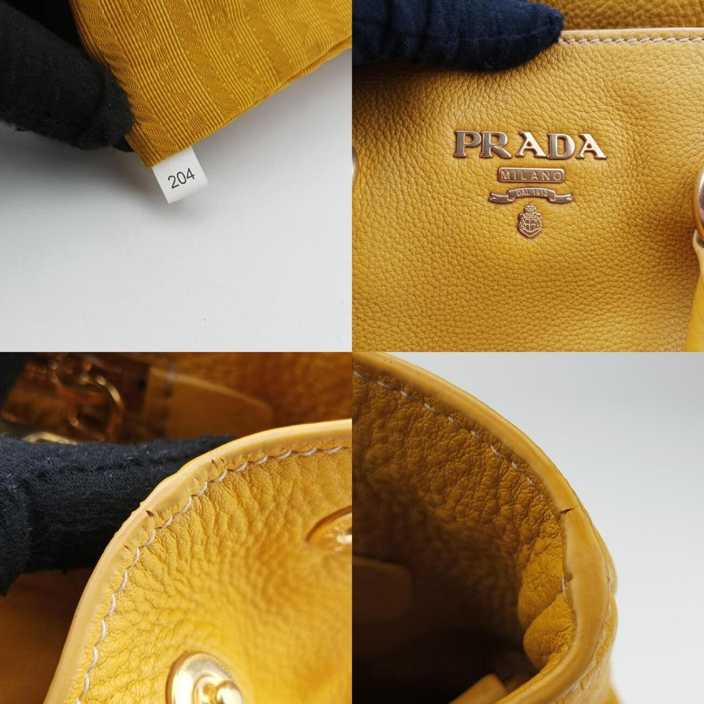 PRADA Mustard Calfskin Yellow Leather 204 Shoulder Bag