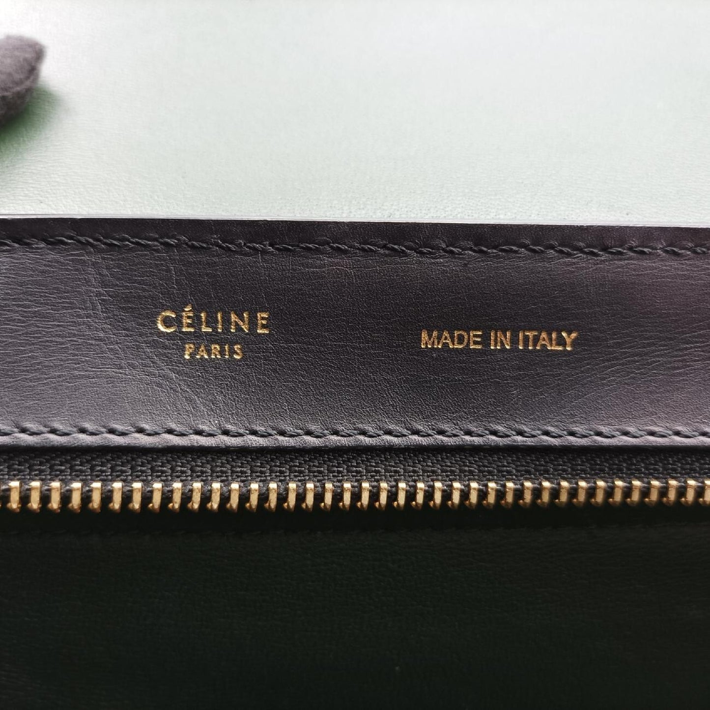 CELINE Trapeze Shoulder Bag in Medium Green and Black Leather and Suede