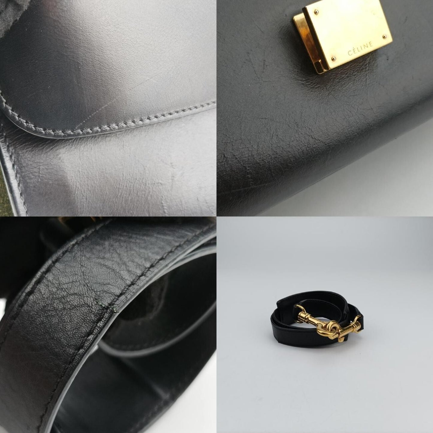 CELINE Trapeze Shoulder Bag in Medium Green and Black Leather and Suede
